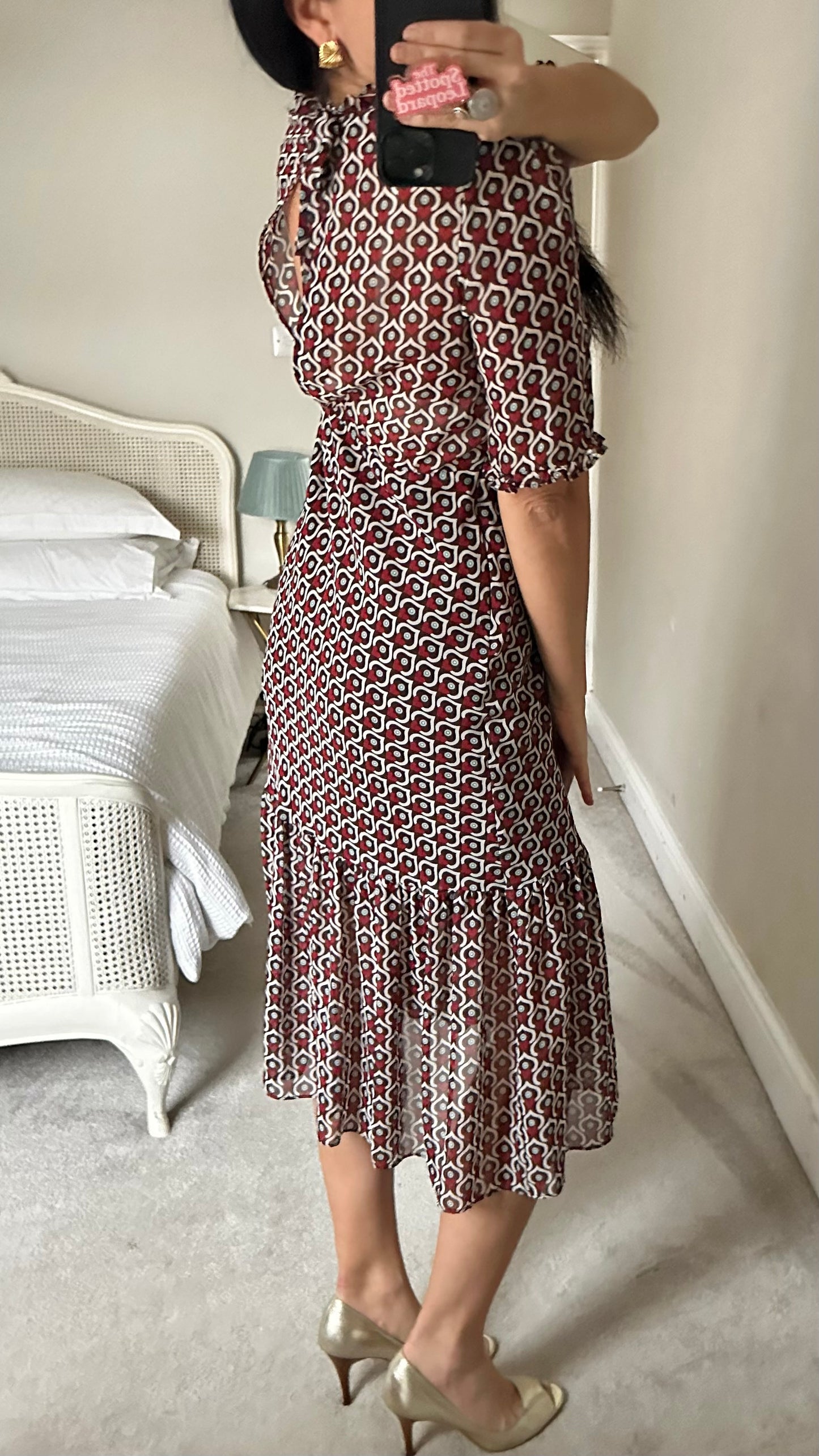 Zara red heart print midi valentines dress long medium UK 12