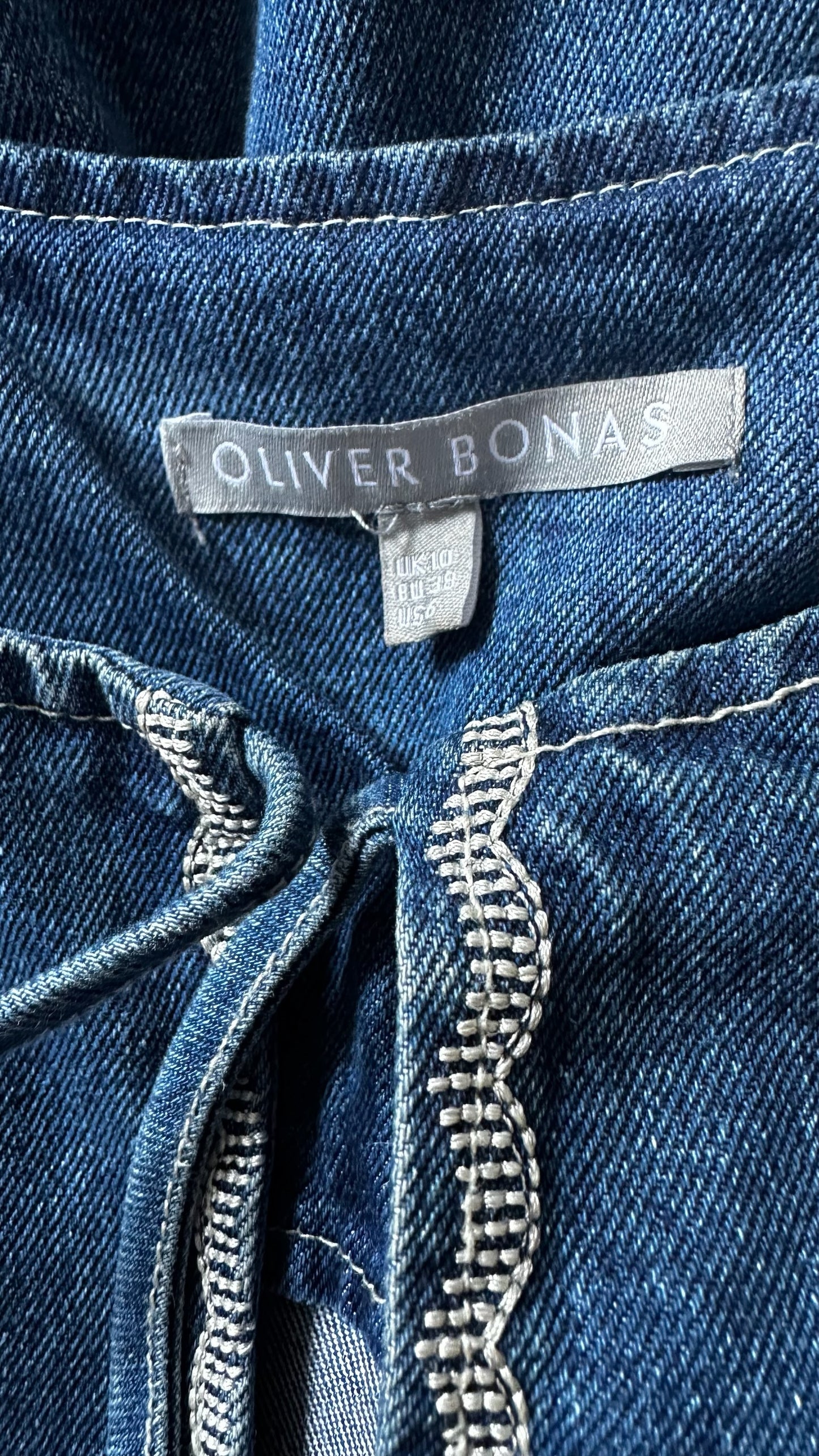 Oliver bonas navy blue denim maxi dress UK 10-12 vgc