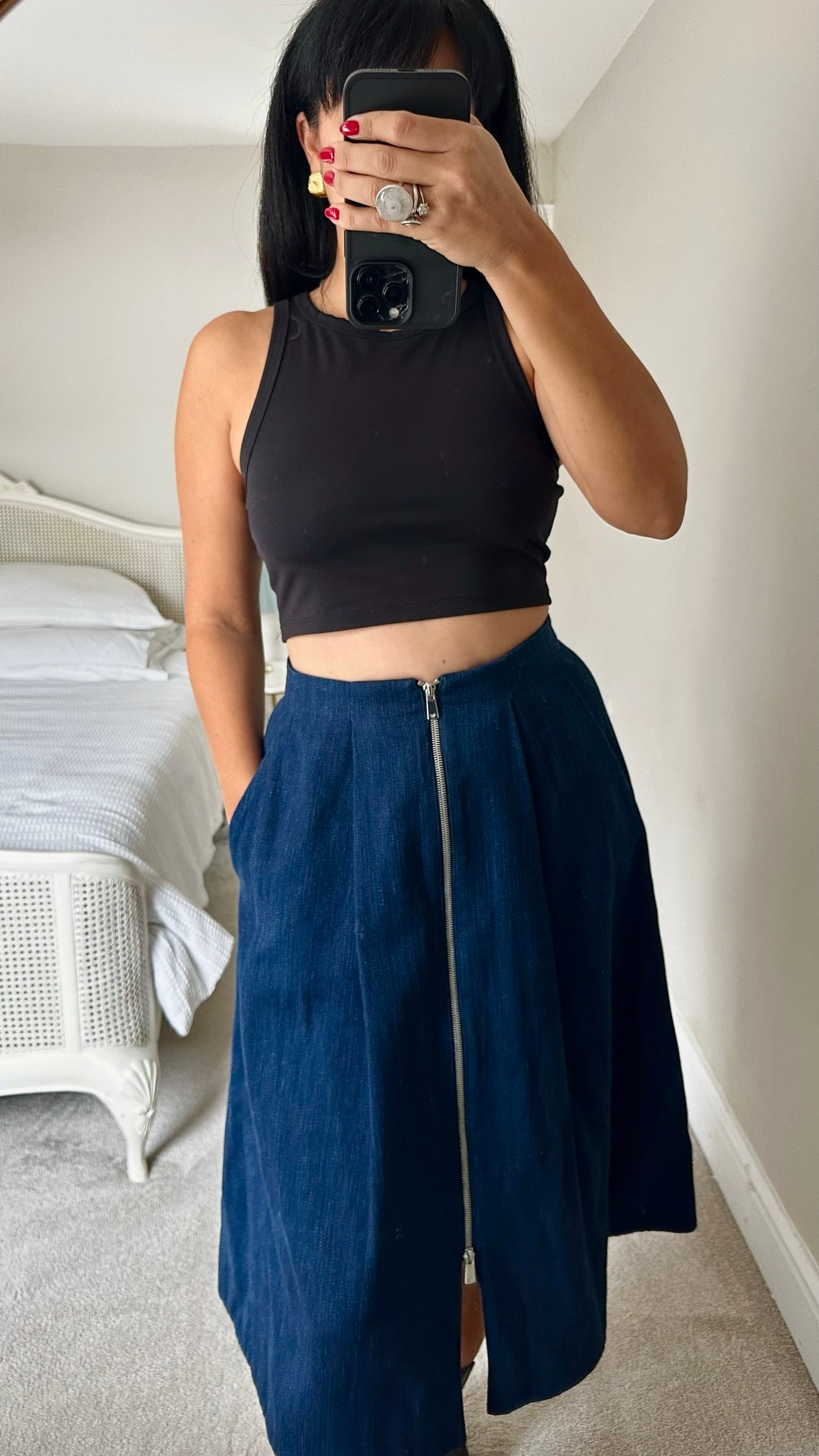 Whistles denim zip front midi skirt large UK 12 vgc