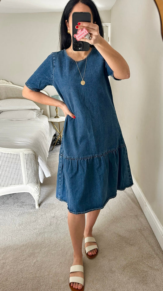 Selected femme @ Anthropologie navy blue denim midi casual dress small UK 10 vgc