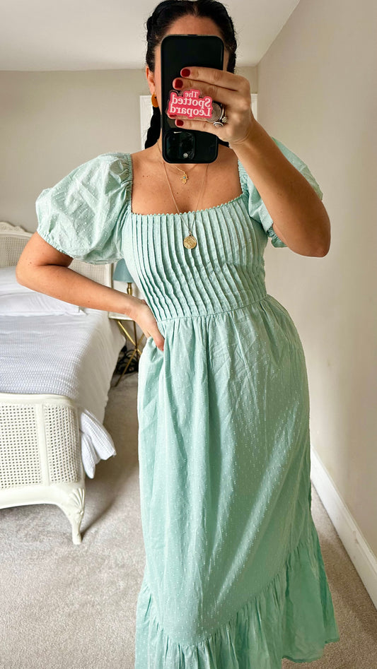 ASOS turquoise green cotton midi maxi dress small UK 10 holiday vgc