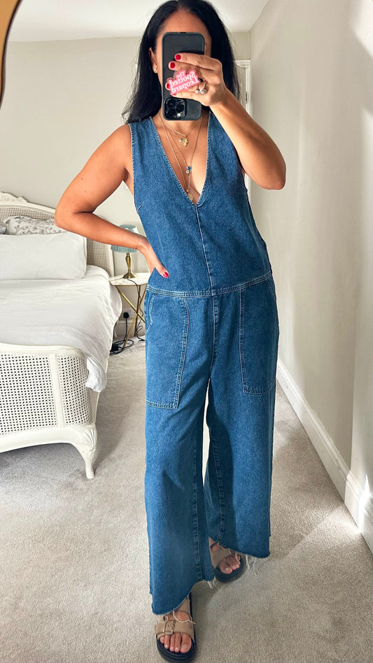 Selected Femme @ Anthropologie denim jeans v neck jumpsuit trousersuit medium UK 12 new