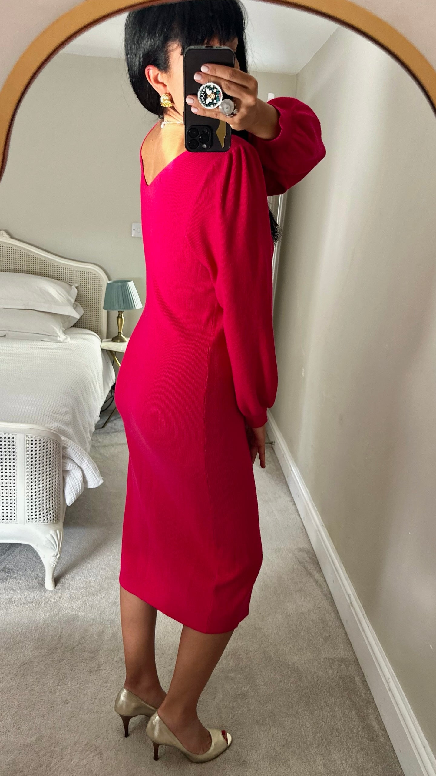 Oliver bonas fuchsia pink burgundy knitted button up midi jumper dress large L UK 12 excellent used condition