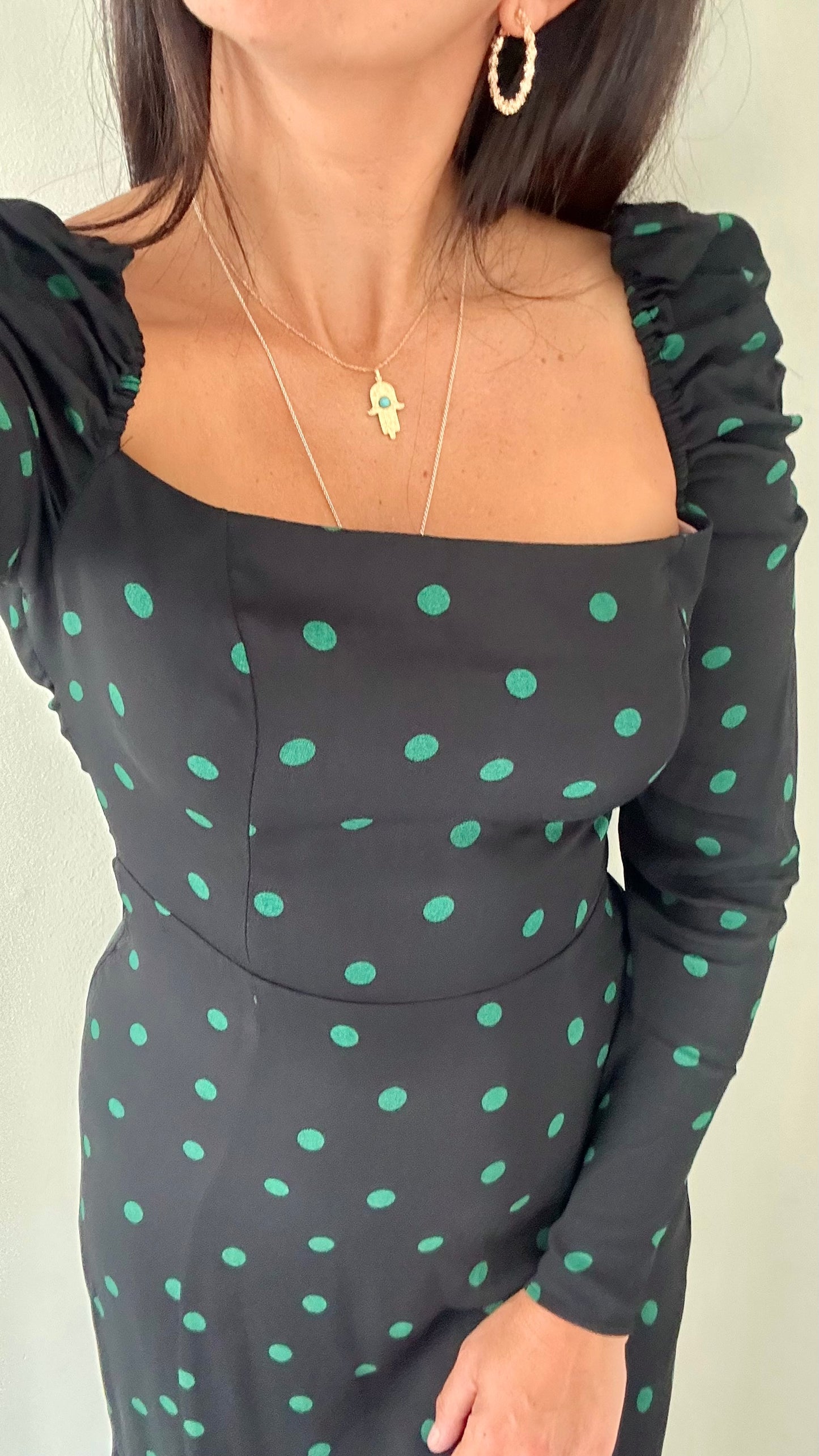 & other stories black green polka dot midi dress side split large UK 12 new