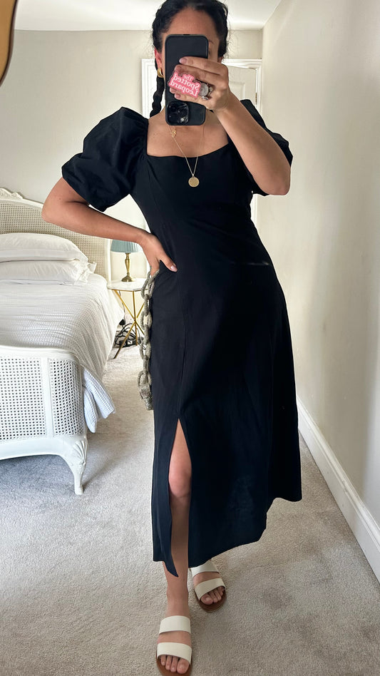 Nobody’s Child black backless side split midi dress medium UK 12 new bnwt