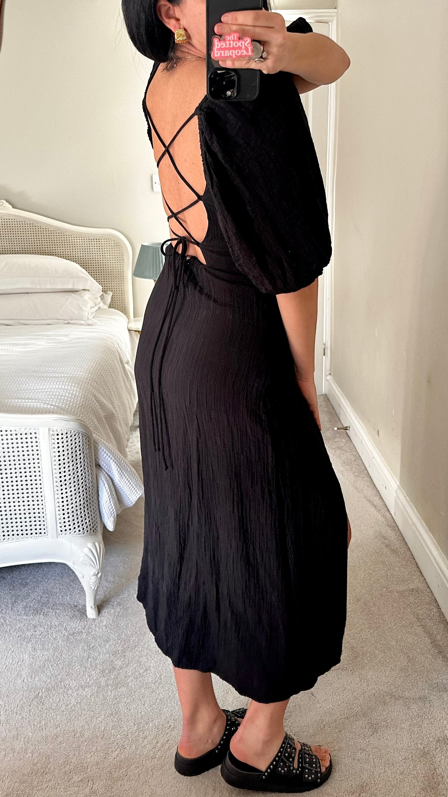 FRNCH black backless side split midi event dress small large UK 10 12-14 vgc holiday
