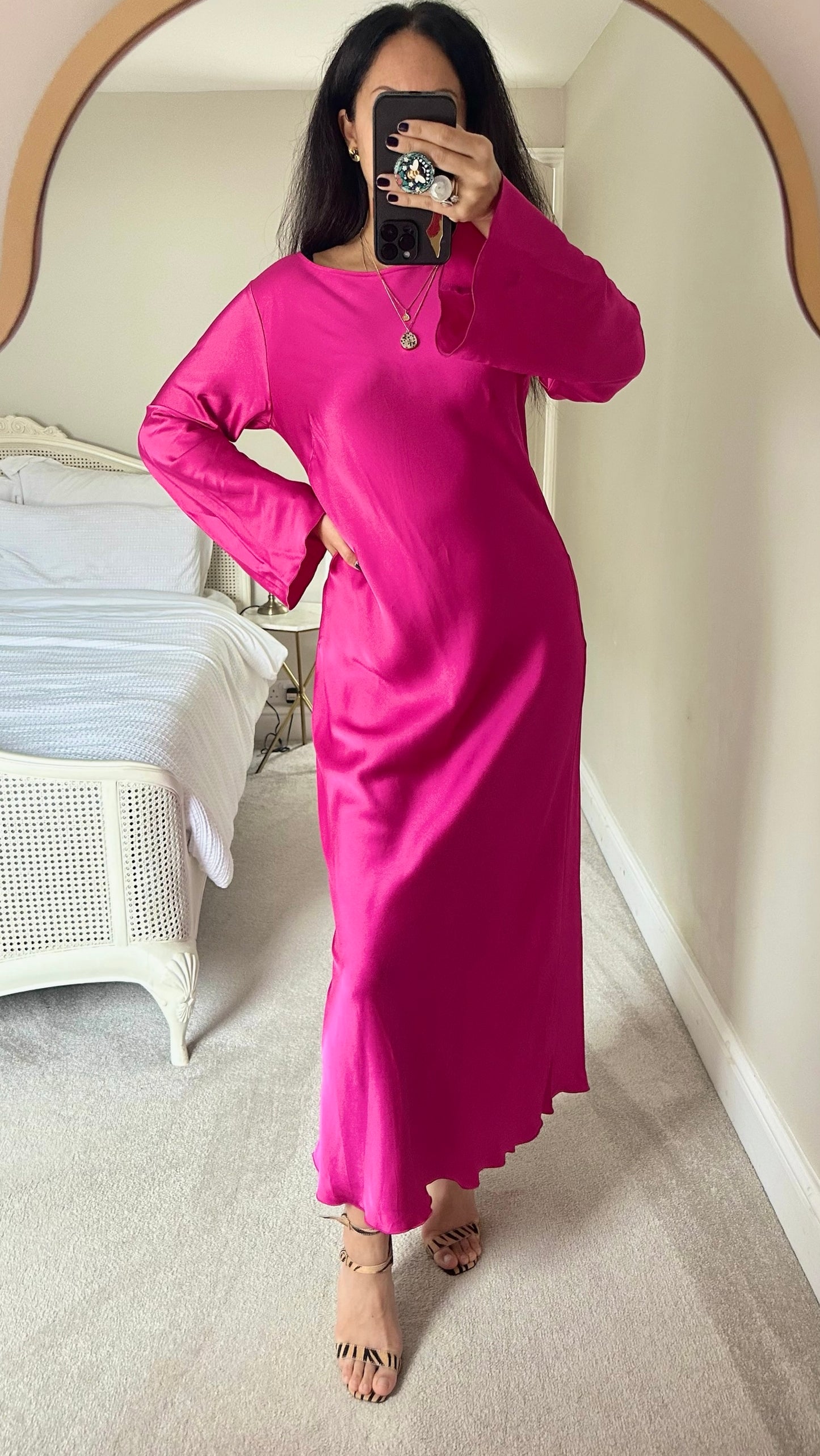 Arket hot pink flared sleeve maxi dress Christmas party extra large XL UK 14 vgc