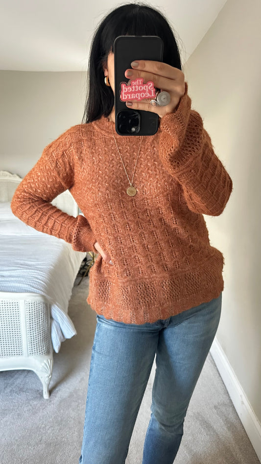 Fat face brown caramel alpaca wool knitted jumper medium UK 12 vgc