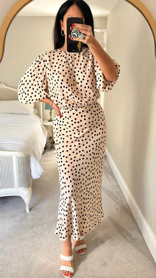 Rixo flavia cream black polka dot maxi long wedding dress extra large UK 12-14 vgc