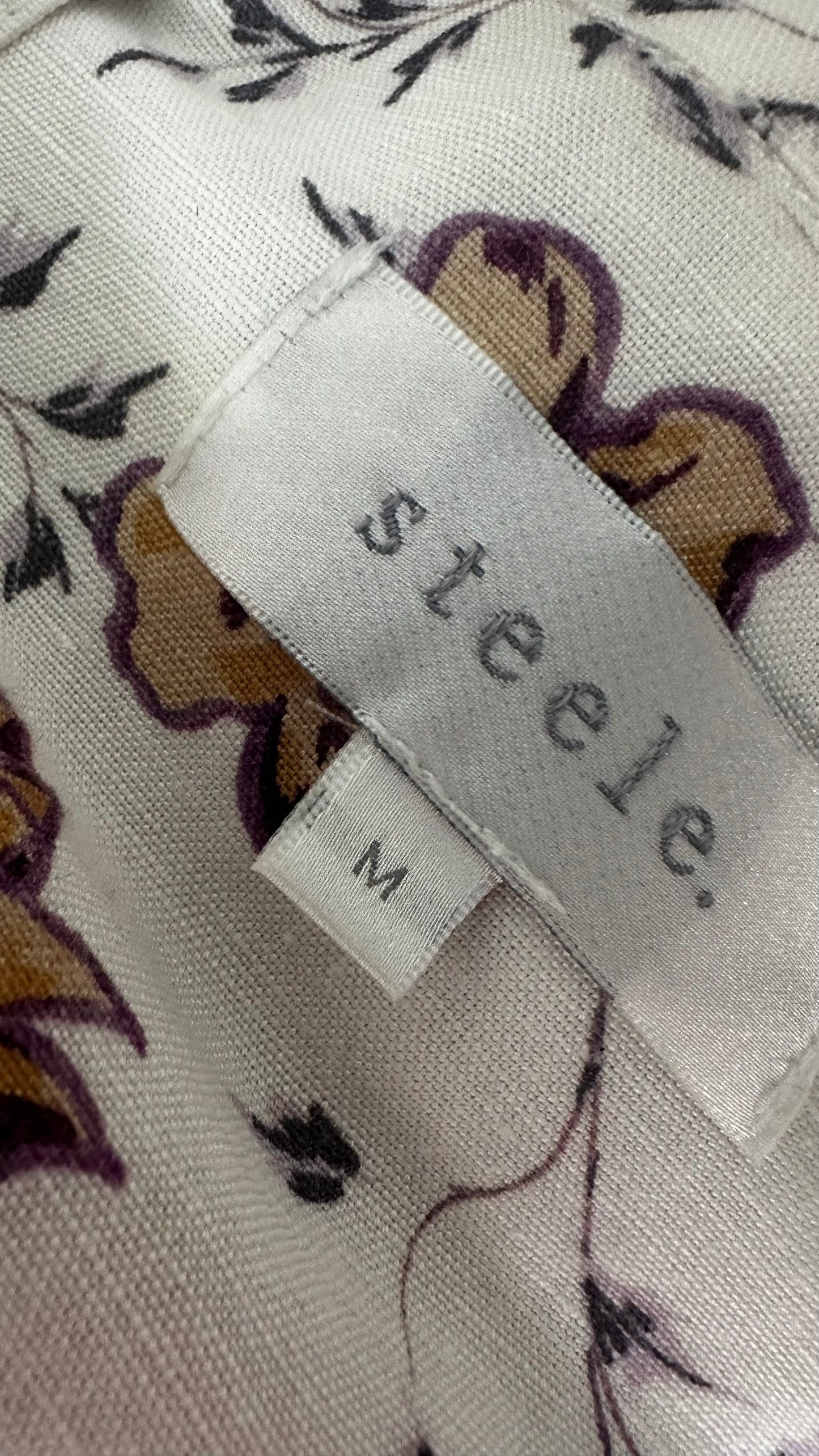 Steele cream lilac floral shirt mini dress linen blend small UK 10-12 vgc