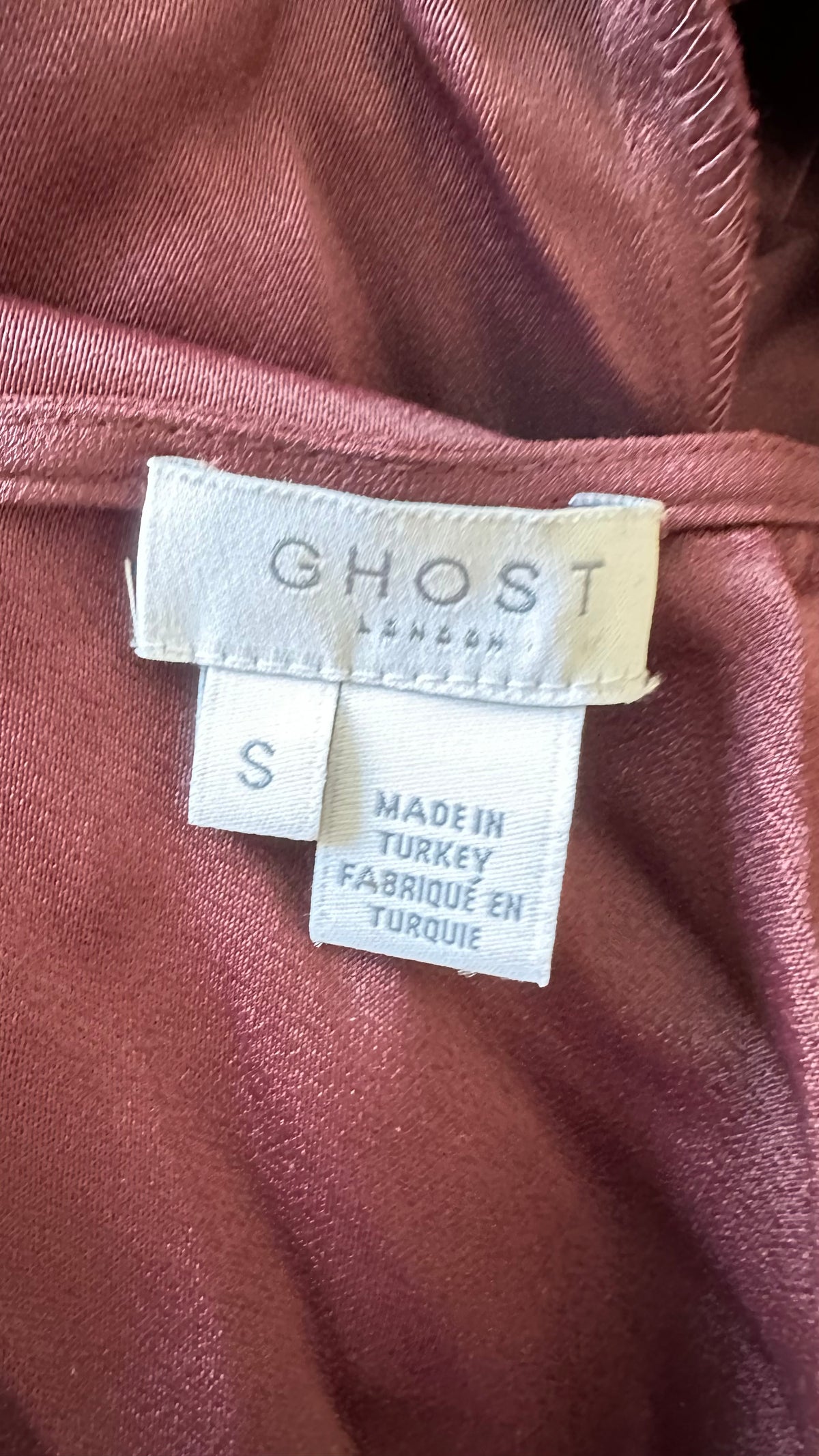 Ghost mulberry deep purple midi long wedding guest dress small UK 8-10 vgc