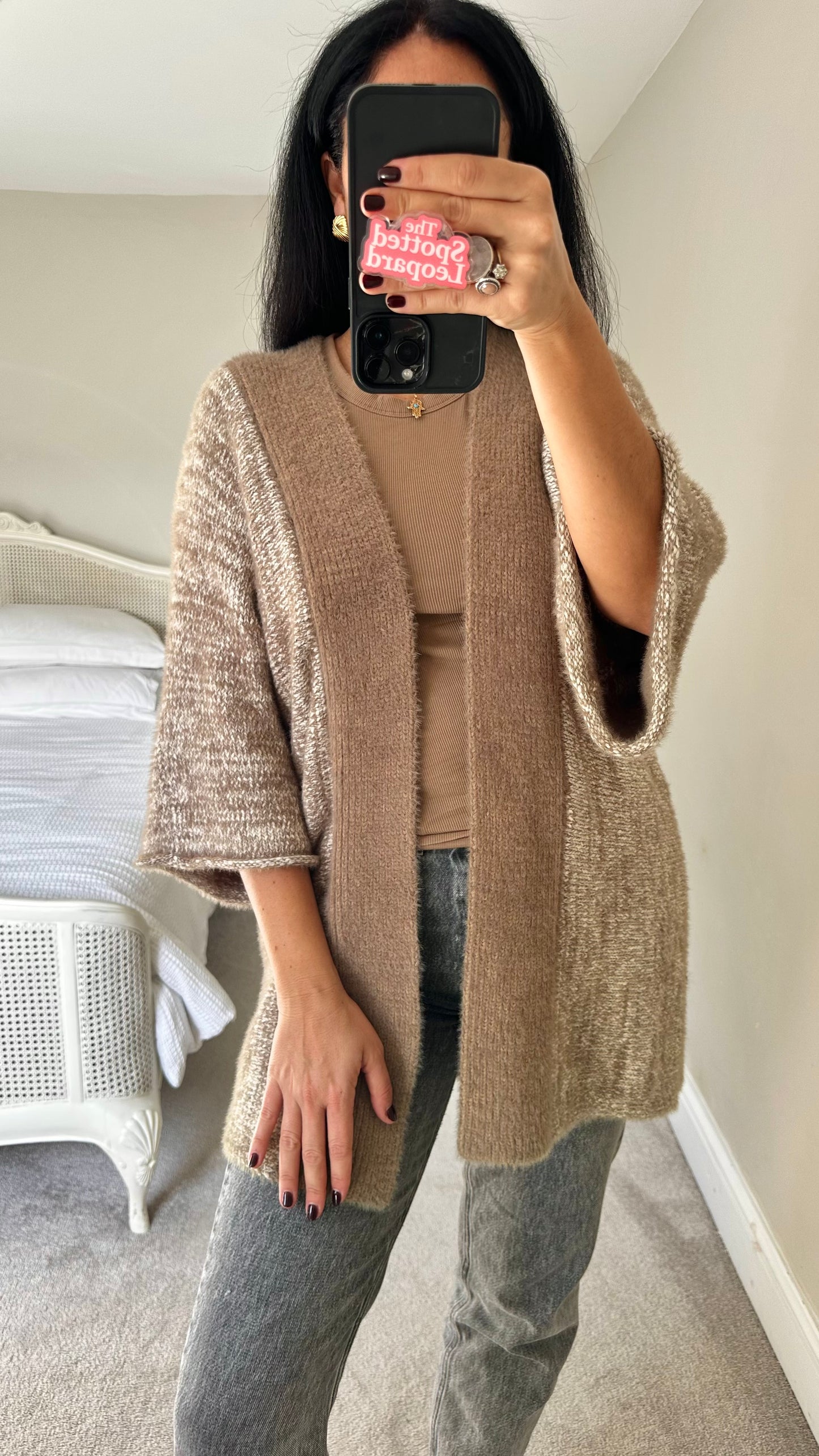 Anthropologie beige cream brown cardigan jumper knitted small medium UK 10 new