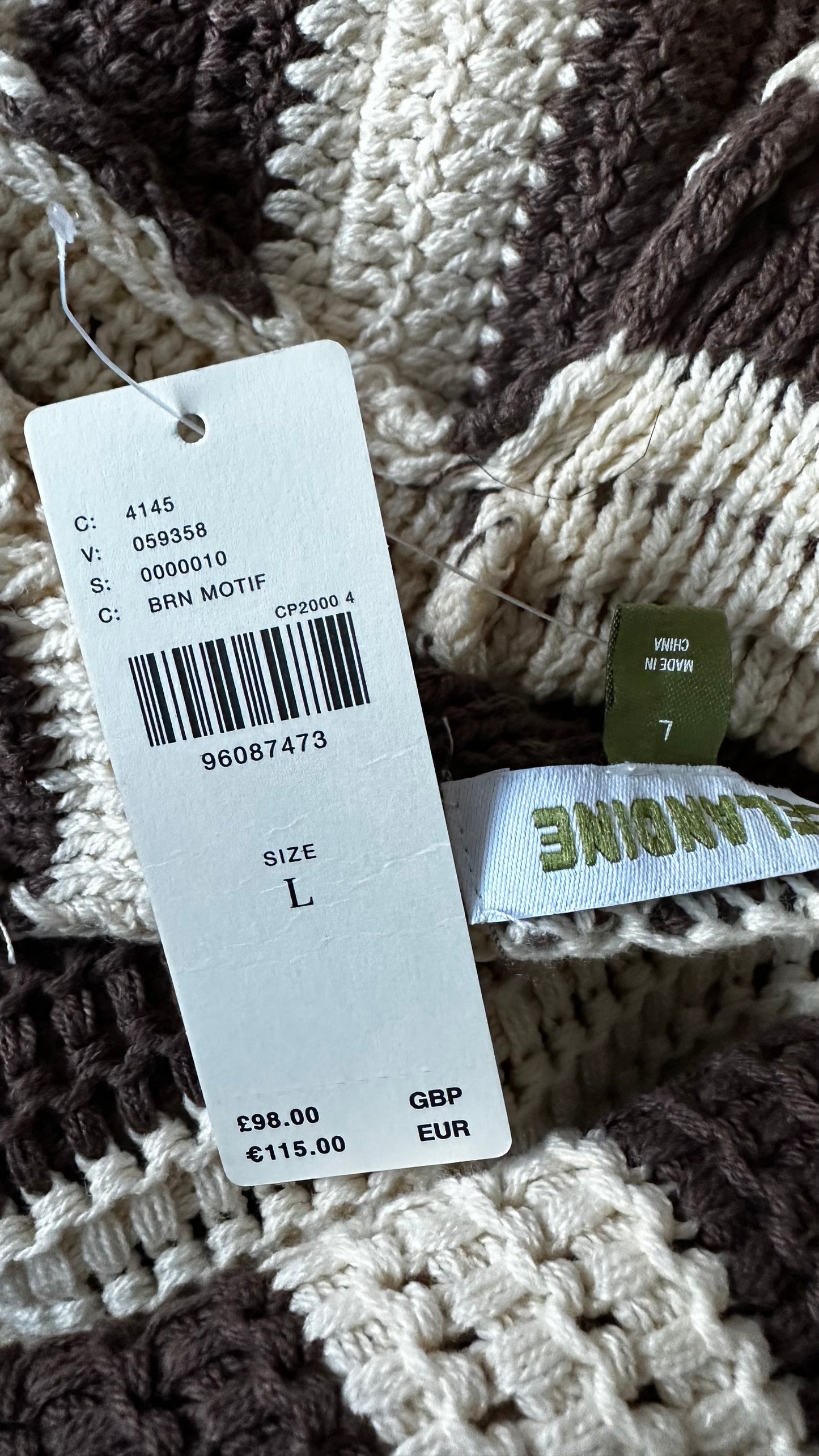 Anthropologie brown cream crochet mini slip dress large UK 14-16 new bnwt