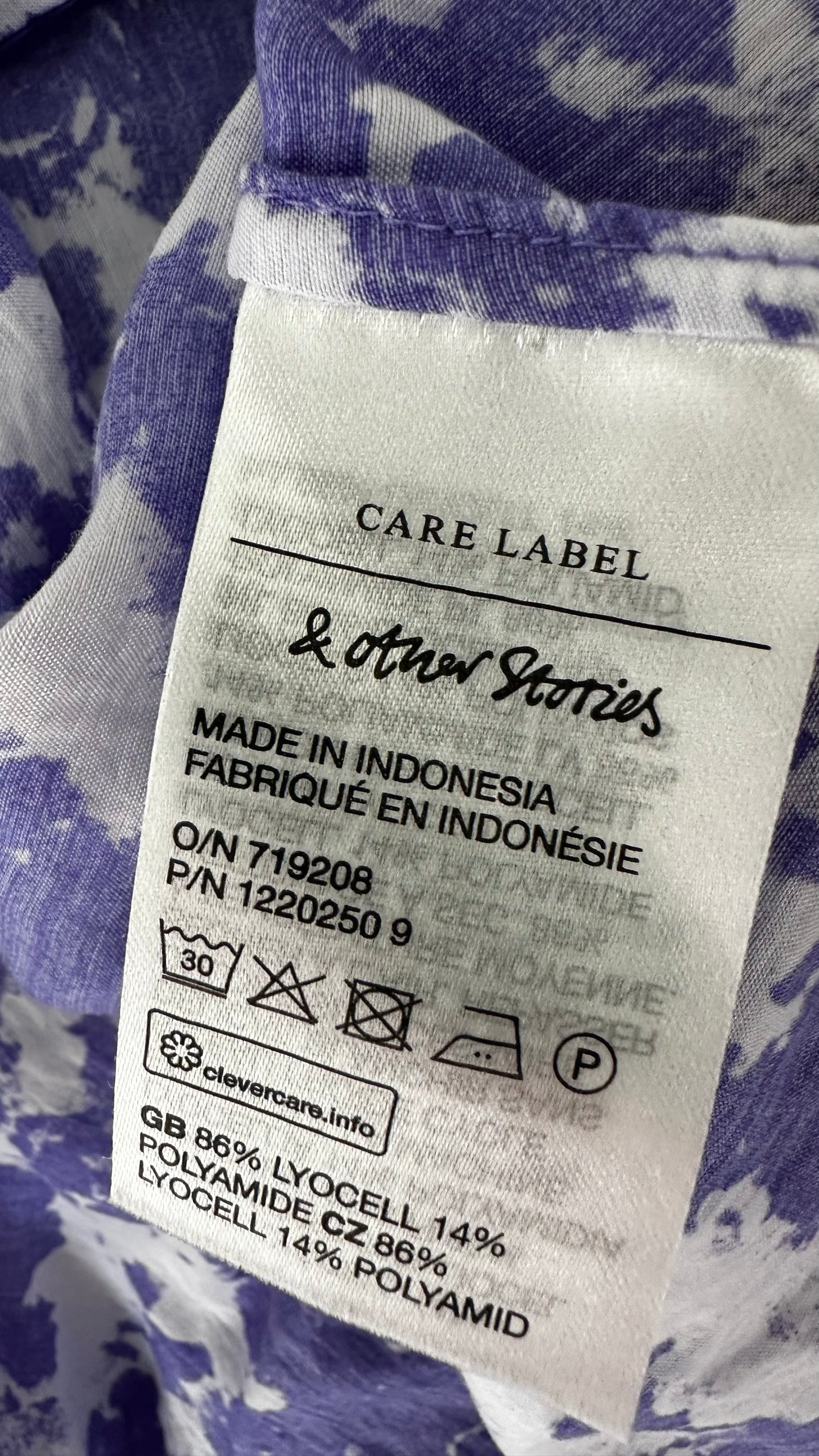 & other stories lilac white clouds printed midi long dress small UK 10 vgc