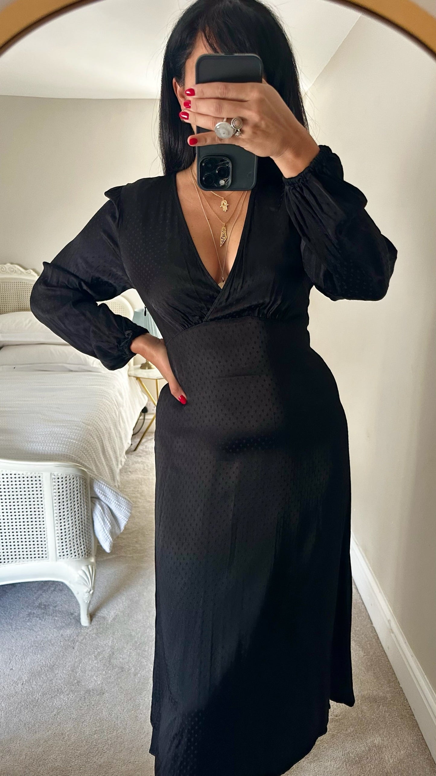 & other stories black polka dot event midi dress small UK 8 vgc