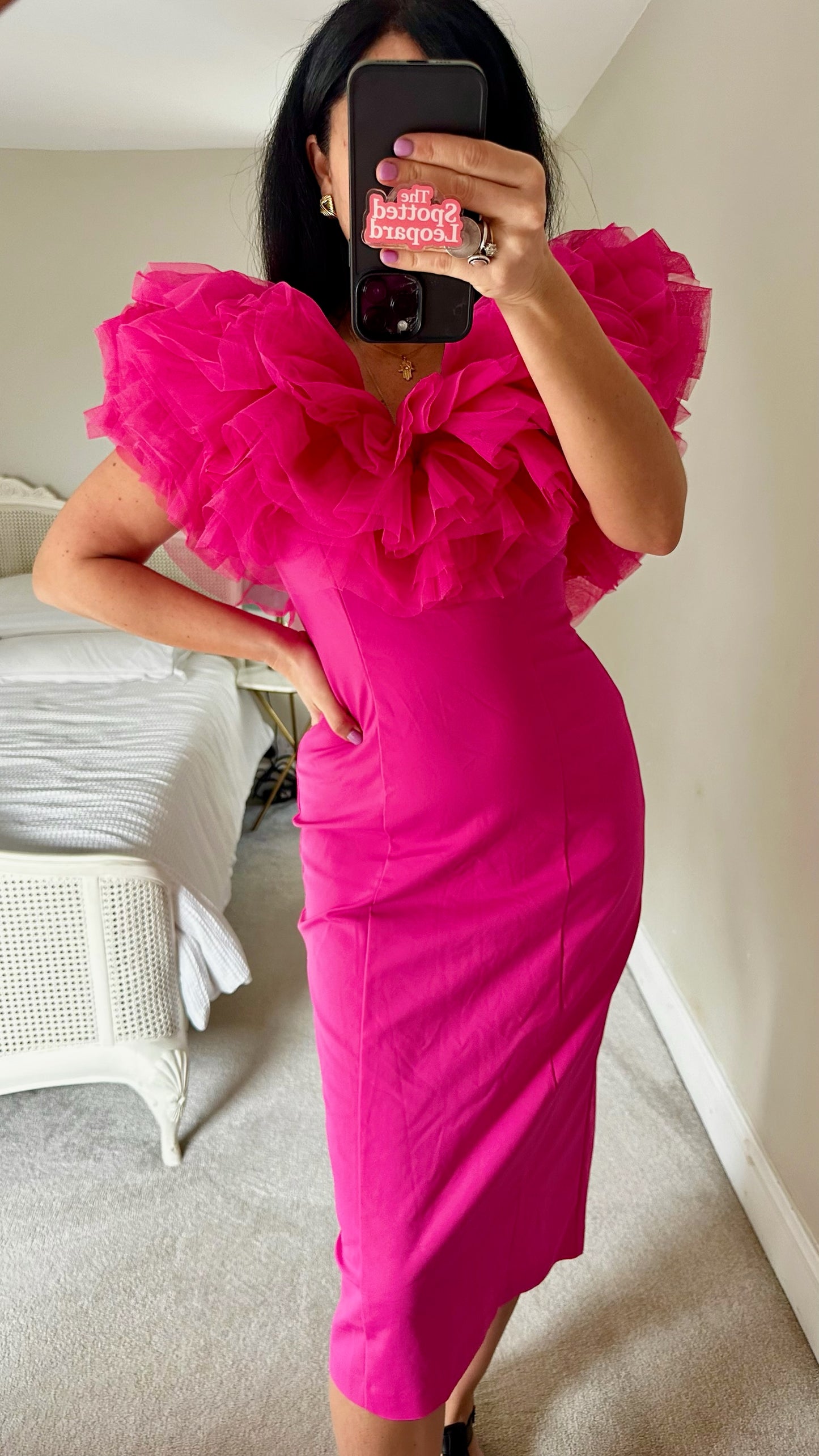 & other stories fuchsia pink event party statement dress medium UK 12 vgc