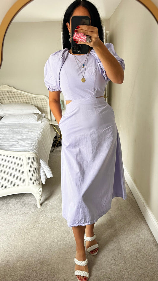 Anthropologie lilac cut out cotton midi long event dress small UK 8 vgc