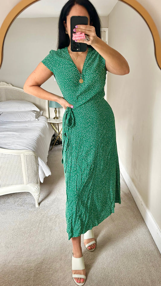 & other stories green white polka dot midi long dress medium UK 12 vgc