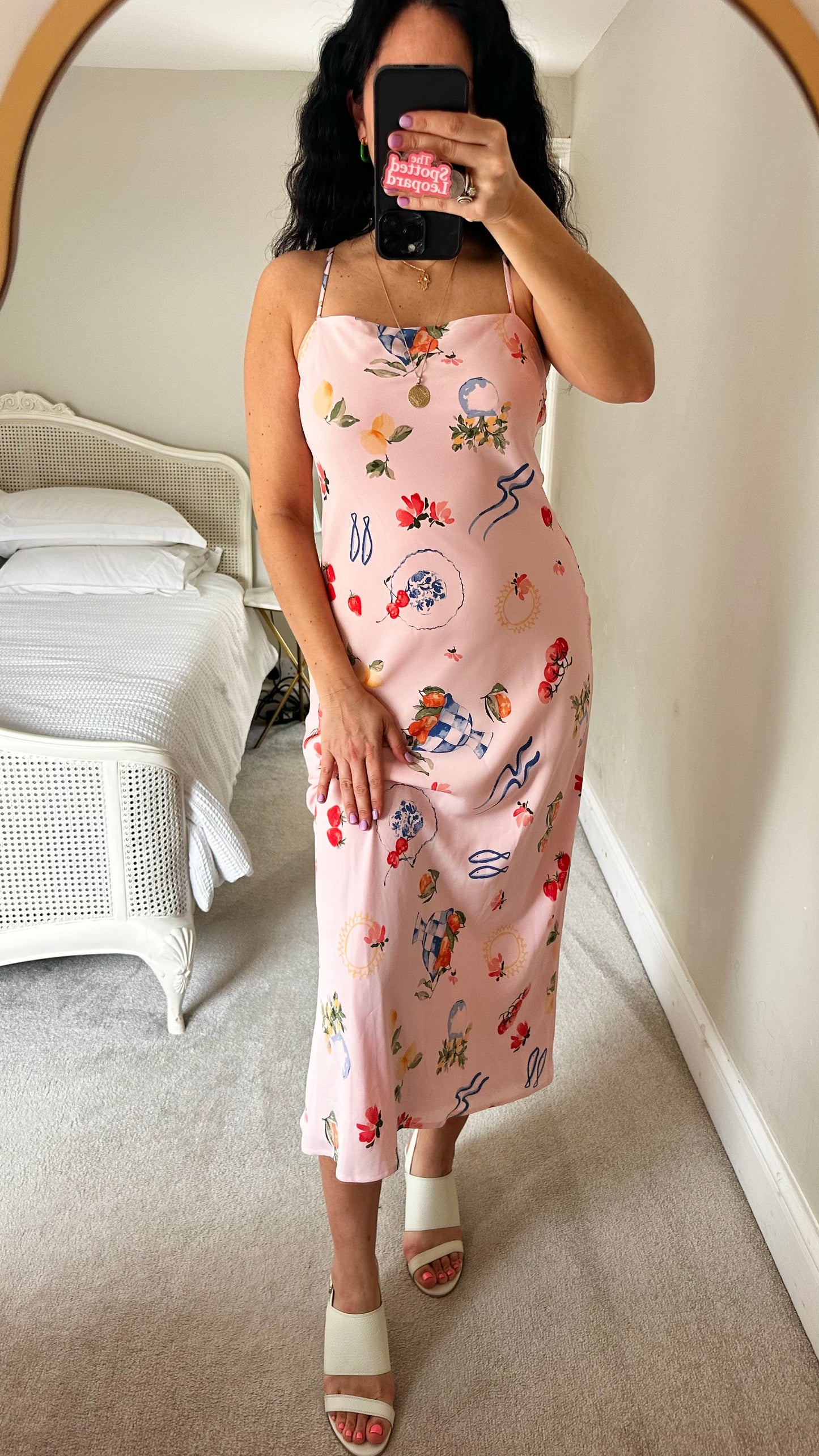 Abercrombie & Fitch pink rose fish print Italian midi long dress small UK 10 vgc holiday