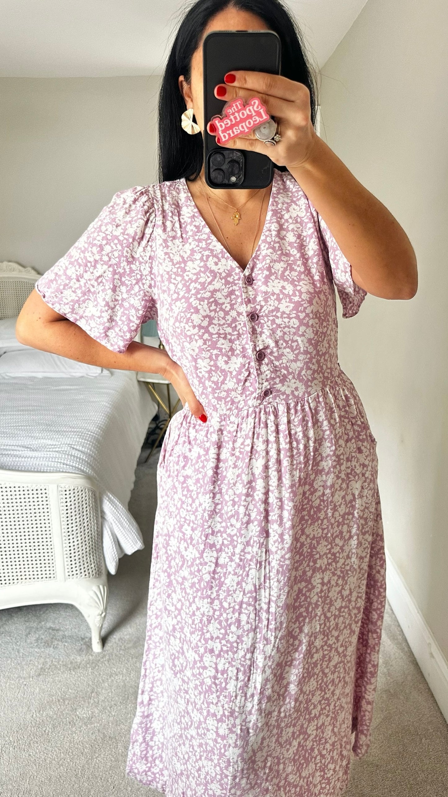 & other stories lilac white button up ditsy casual dress medium UK 12 vgc
