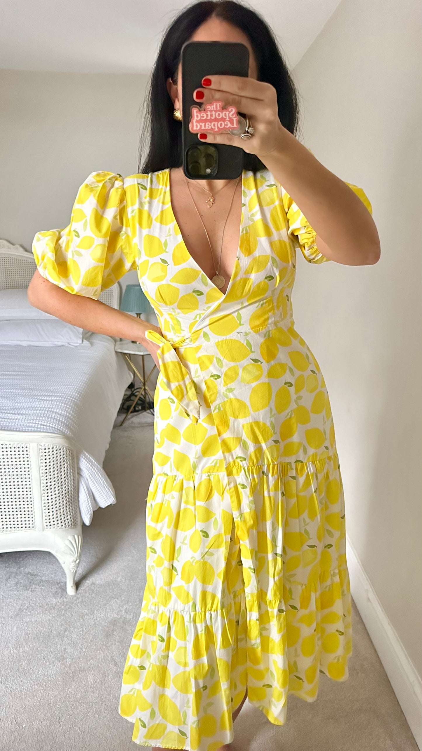 Anthropologie yellow lemon print warp cotton midi event dress extra small UK 6 new bnwt