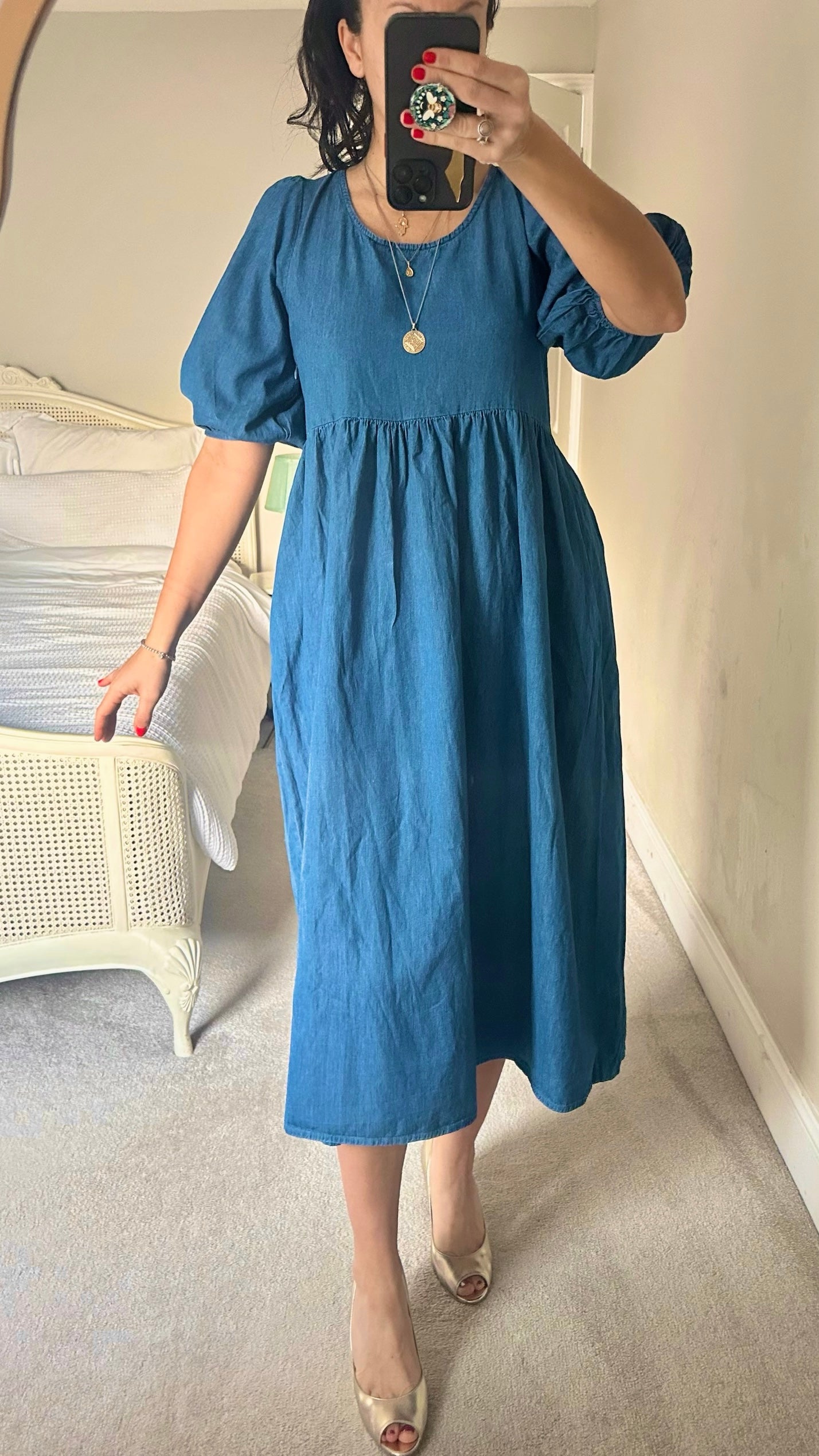 Albaray blue denim midi/maxi smock dress large L UK 12 vgc