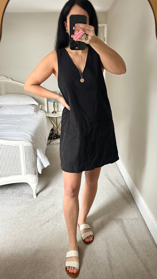 Nobody’s Child black linen cotton blend mini dress medium UK 12 vgc