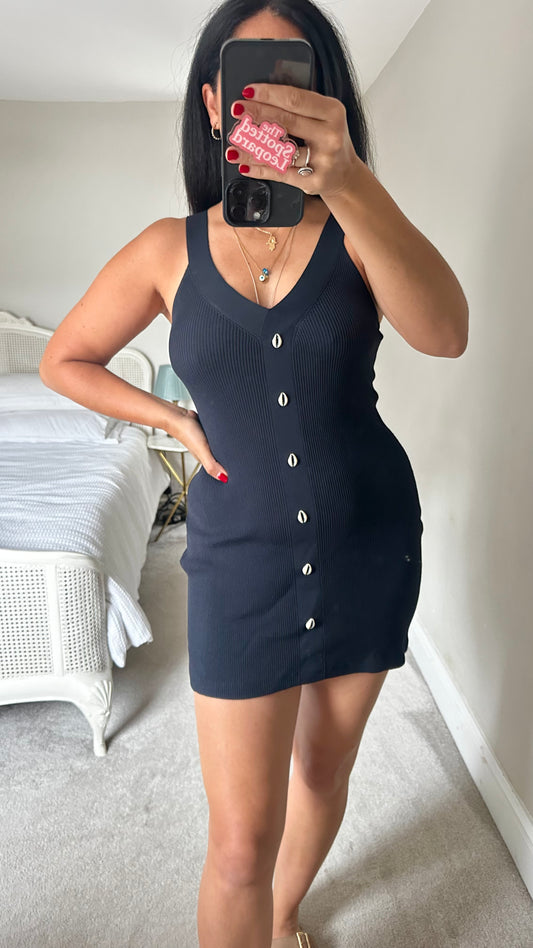 & other stories black shell boho mini petite dress small UK 8-10 vgc
