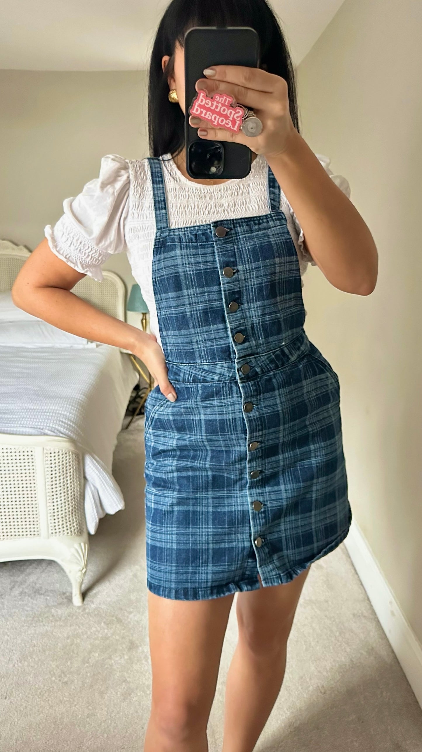 ASOS casual gingham check denim dungaree dress UK 12 vgc