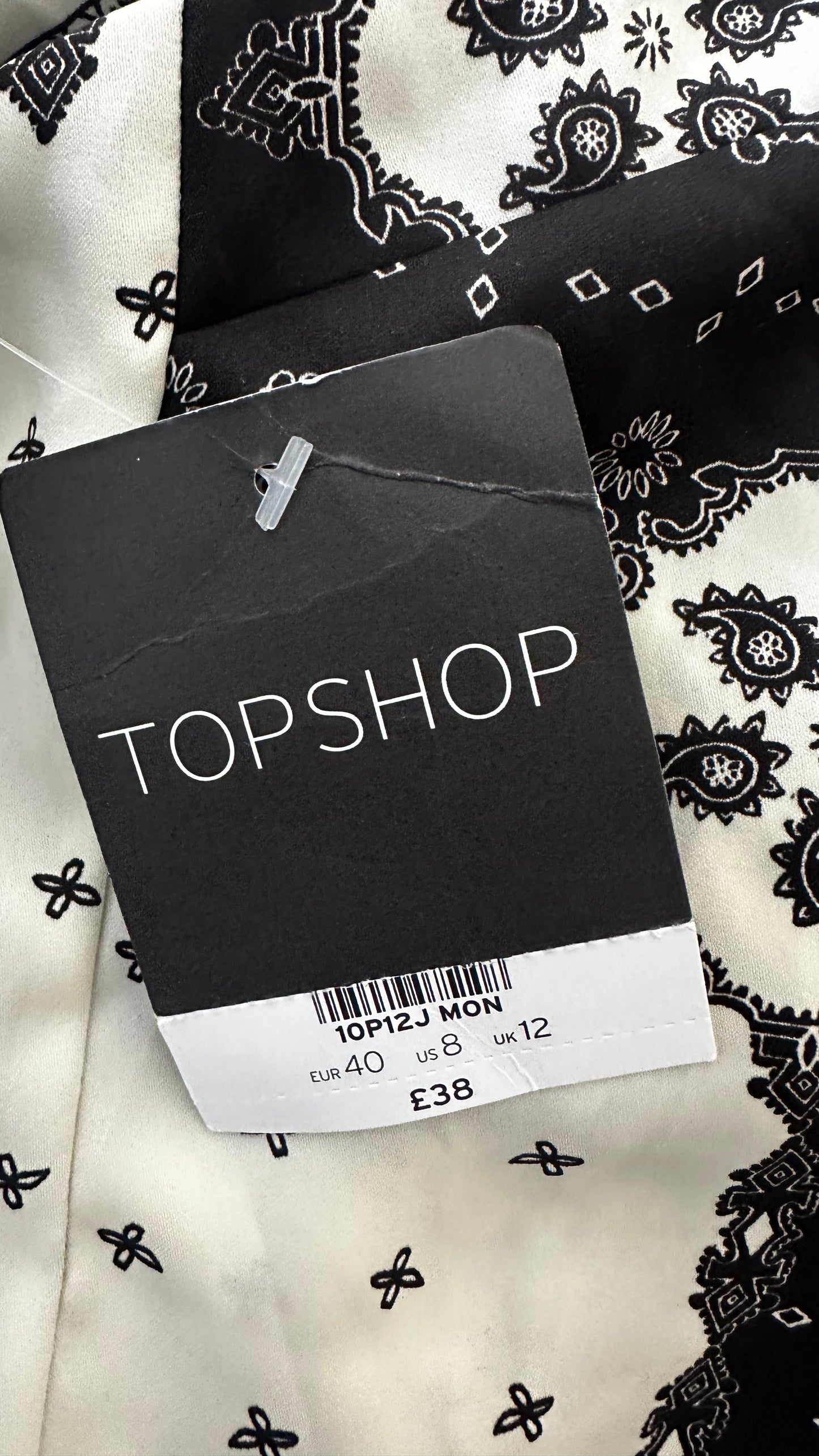 Topshop black white paisley slip dress medium UK 12 new bnwt