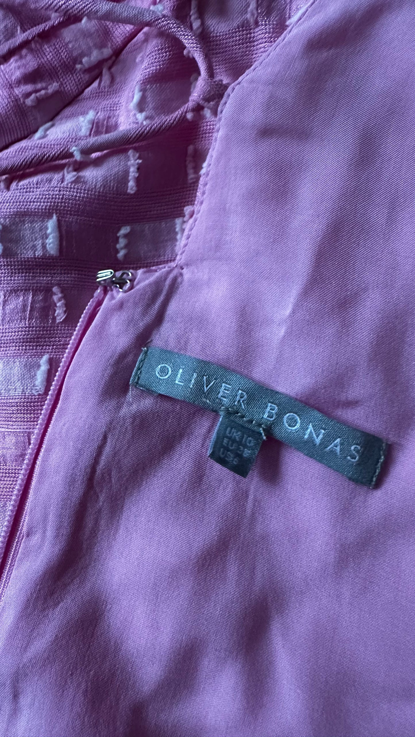 Oliver Bonas pink soft rose candy wedding guest event dress midi small UK 8 10 vgc