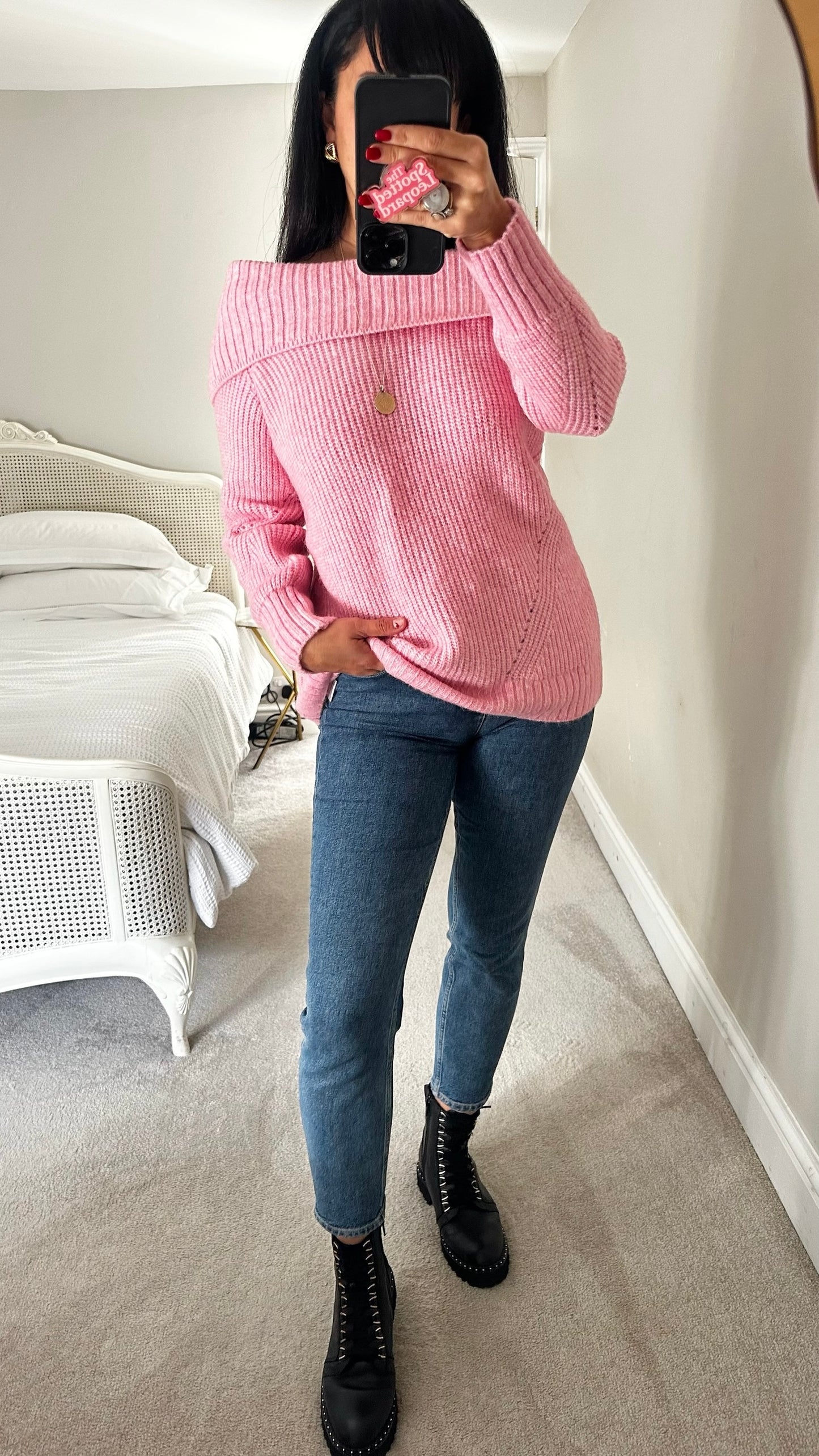 Pilcro @ anthropologie candy pink off shoulder knitted jumper small UK 8-10 vgc XMS25