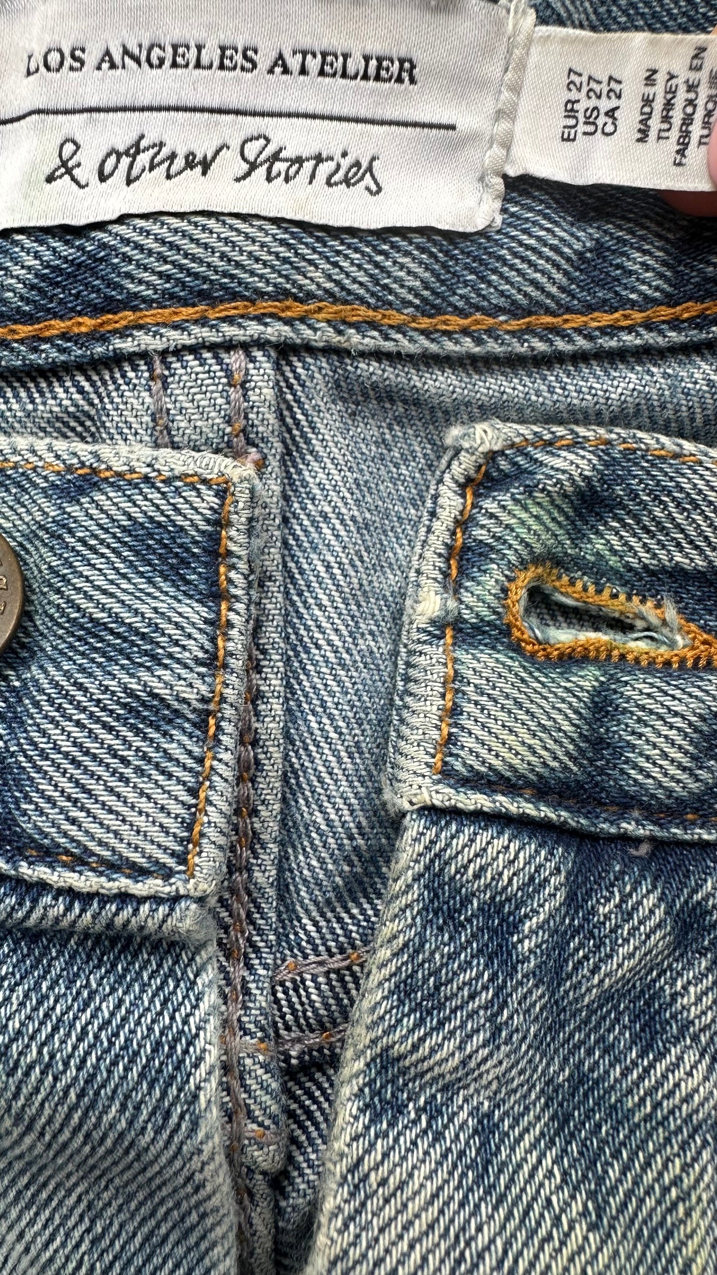 & other stories light blue button up denim jean shorts small UK 8-10 vgc