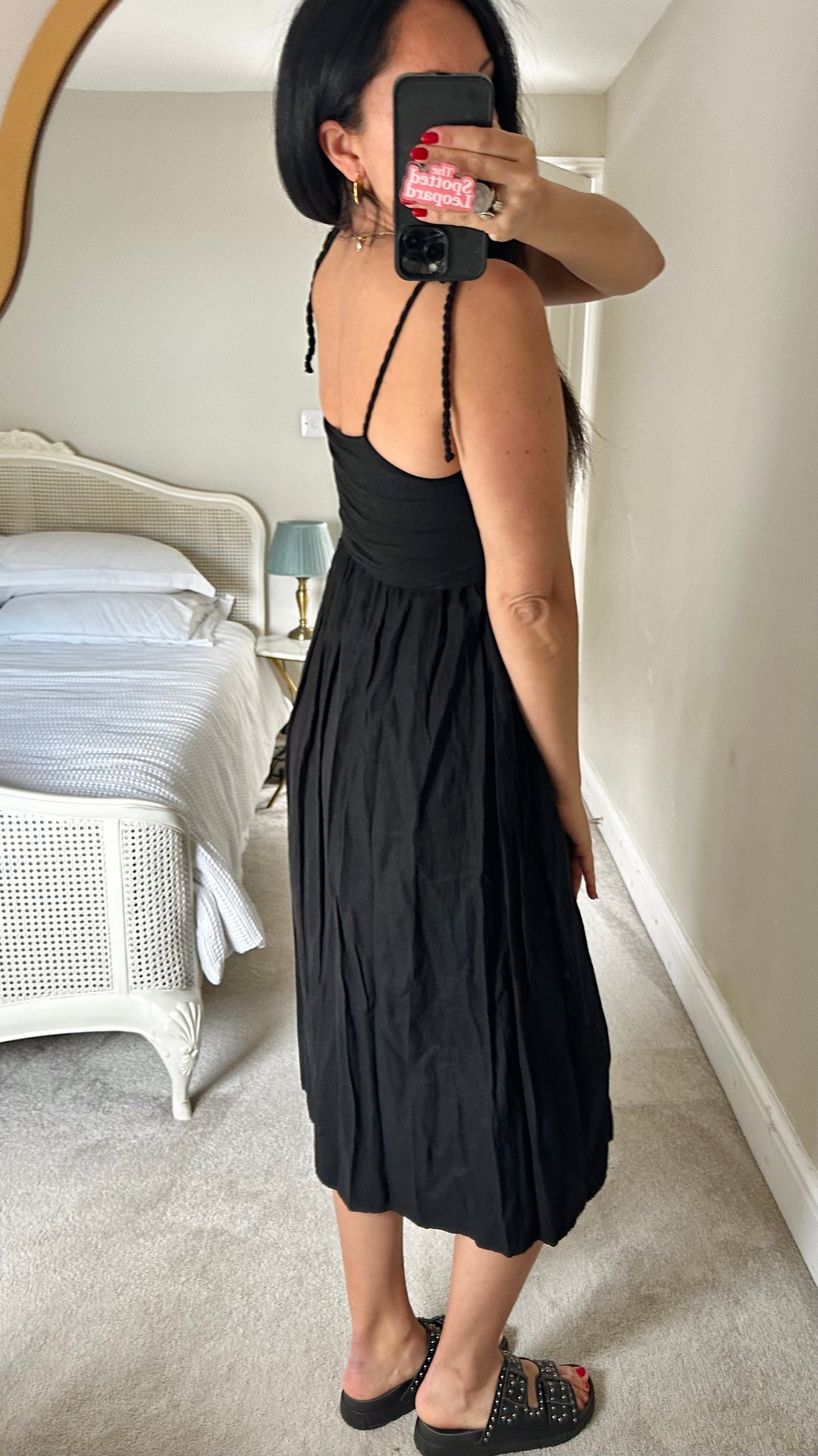 Selected Femme @ Anthropologie black linen blend sun dress midi small UK 8 holiday vgc