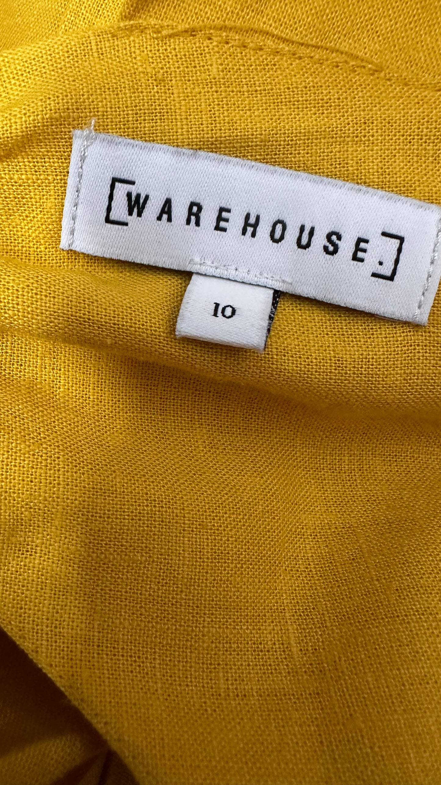 Warehouse yellow lemon button up linen blend holiday sun dress small UK 8 10 vgc