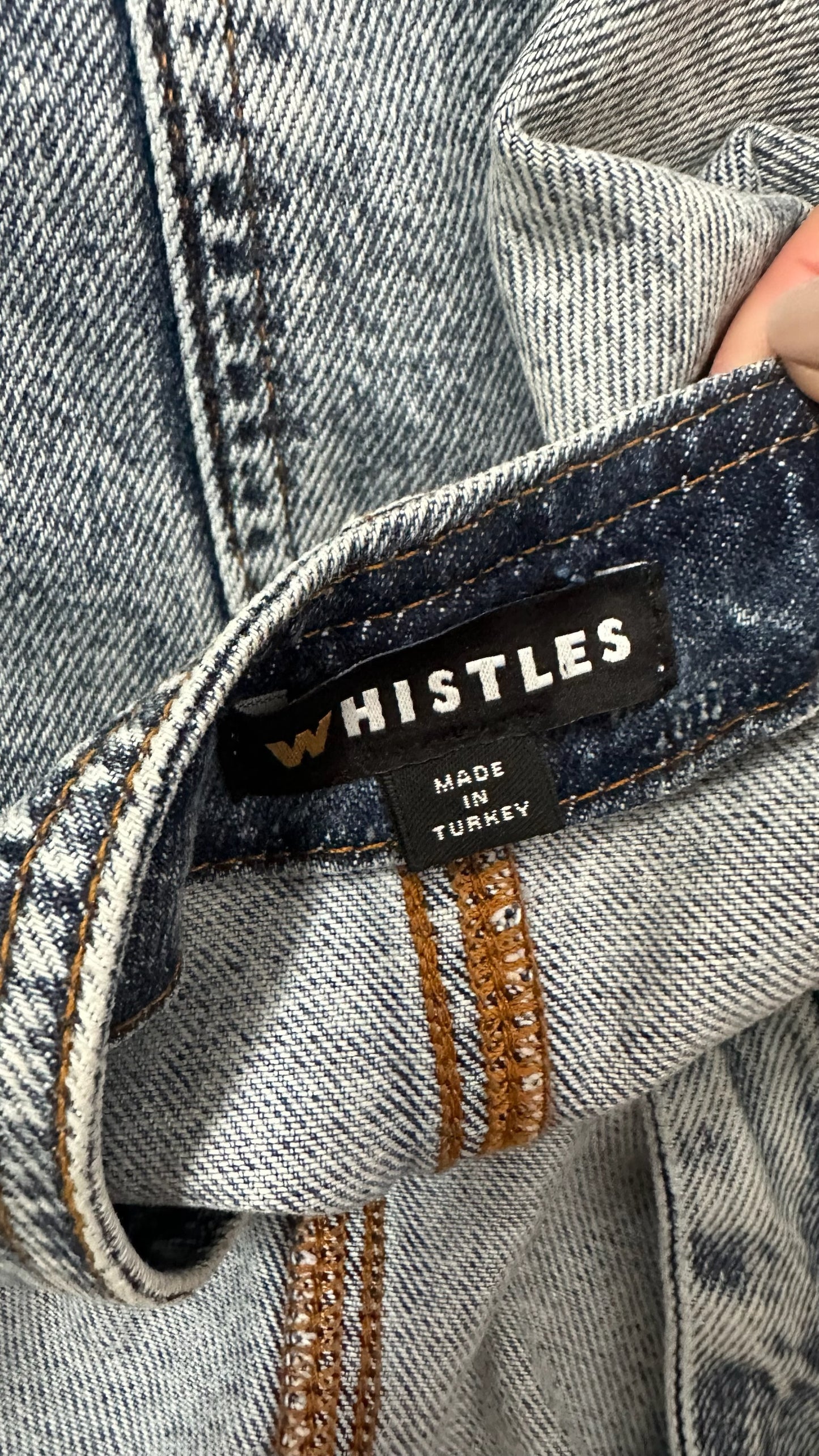 Whistles acid wash denim vintage look tie front button up dress small UK 8 vgc