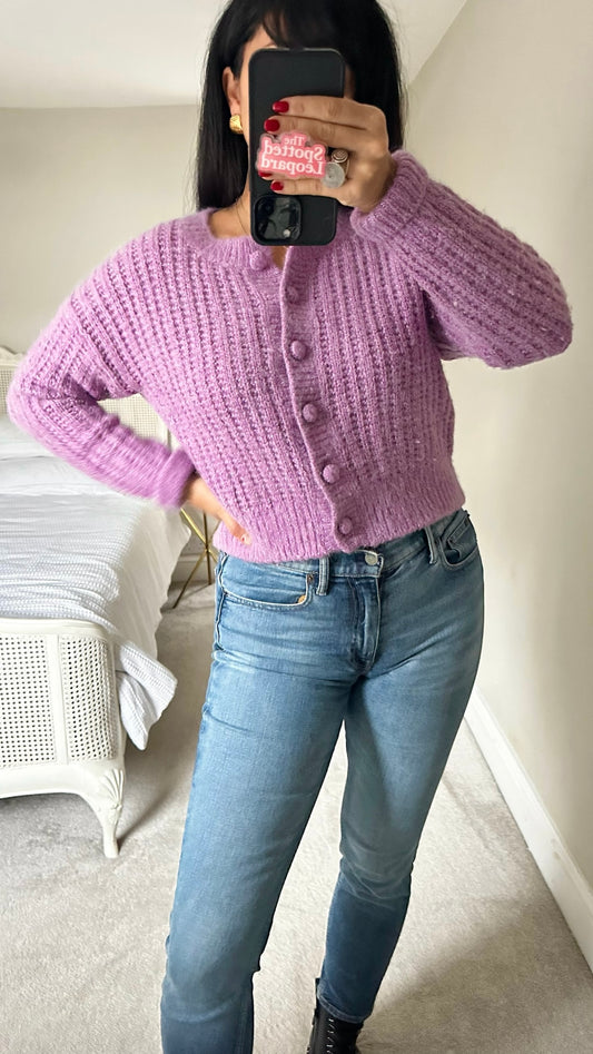 & other stories lilac shimmer alpaca blend knitted cardigan small UK 8-10 vgc