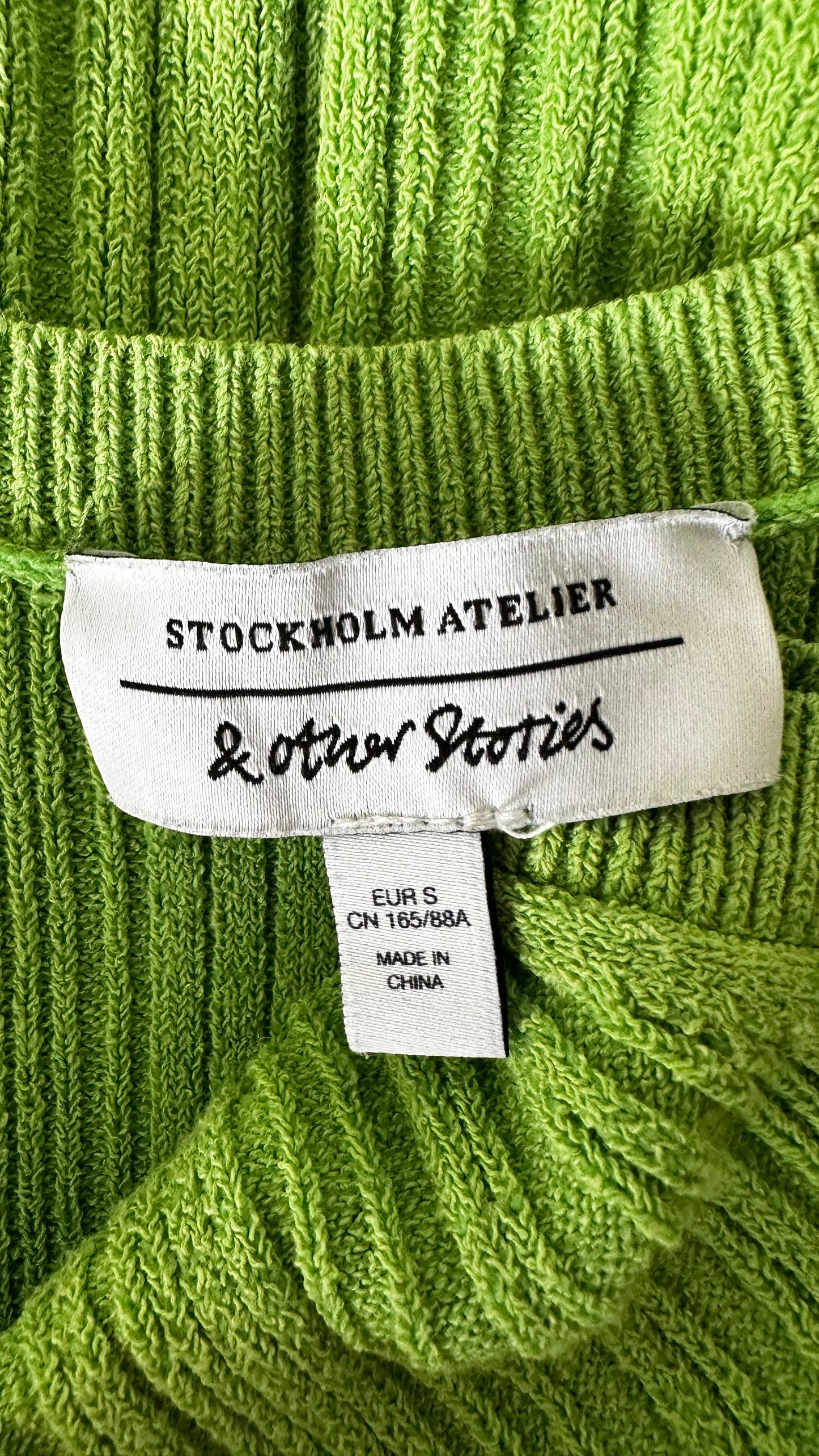 & other stories pea green ribbed midi long dress small UK 8-10