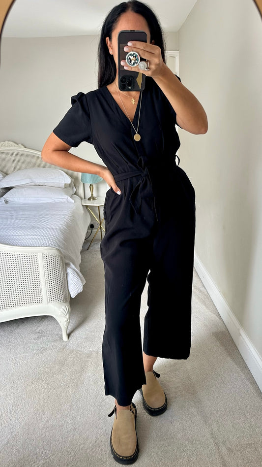 Oliver Bonas black tiewaist jumpsuit trouser suit medium M UK 10 excellent used condition