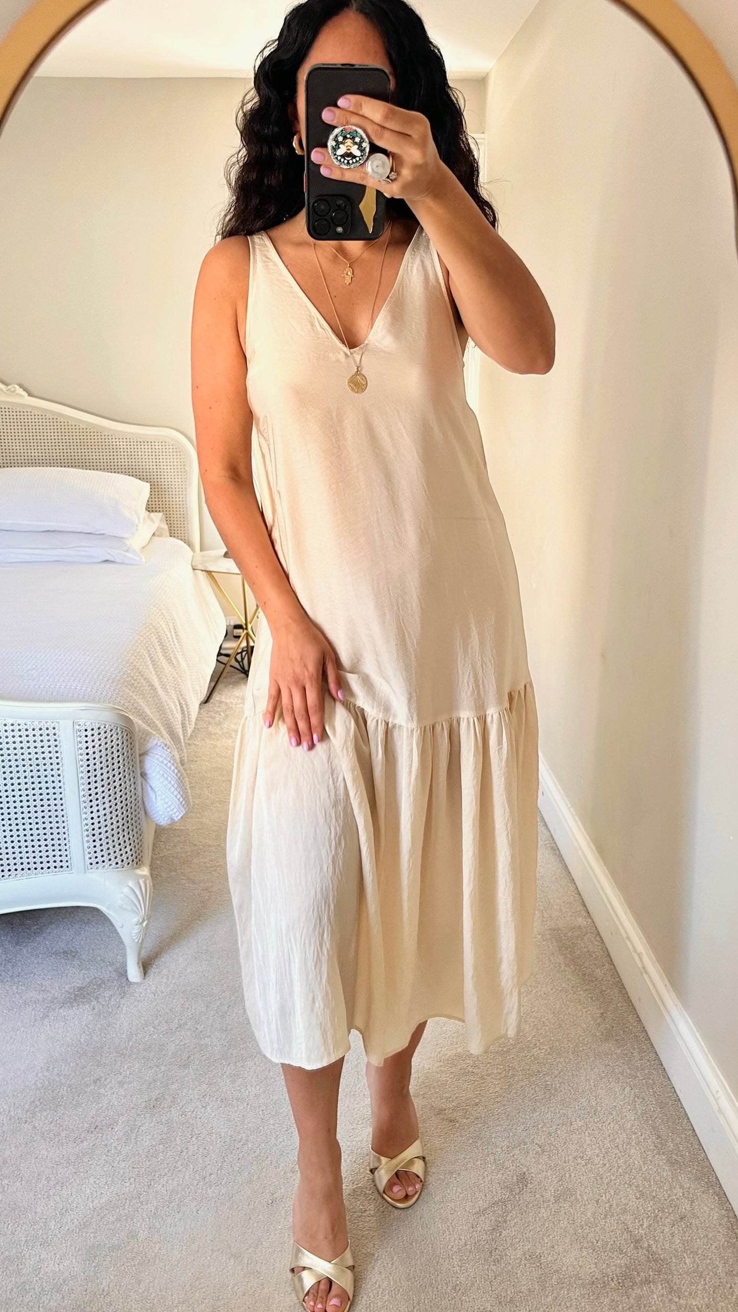 &Other stories cream tiered hem maxi shift dress holiday extra small UK 6-8 vgc
