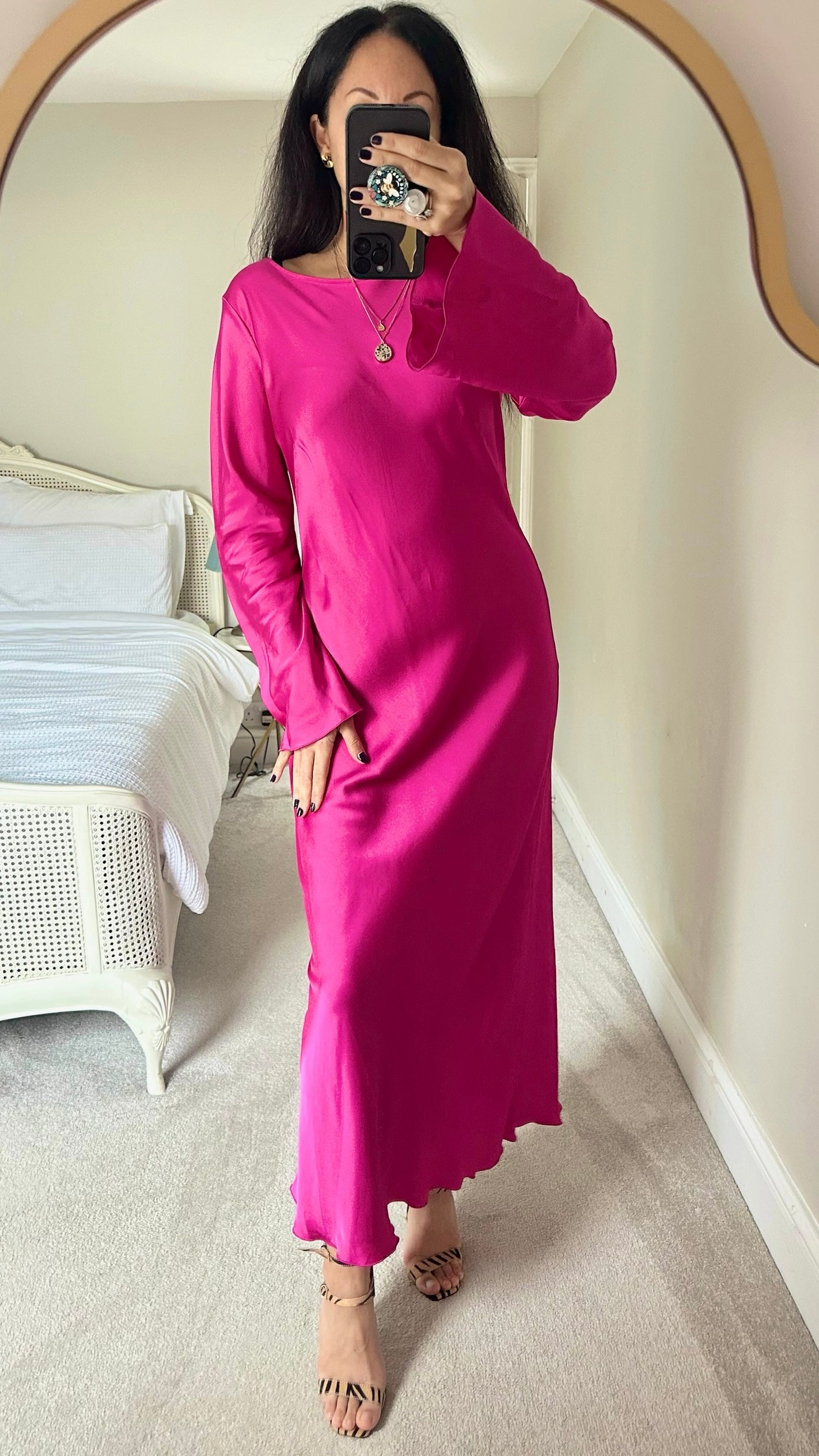 Arket hot pink flared sleeve maxi dress Christmas party extra large XL UK 14 vgc