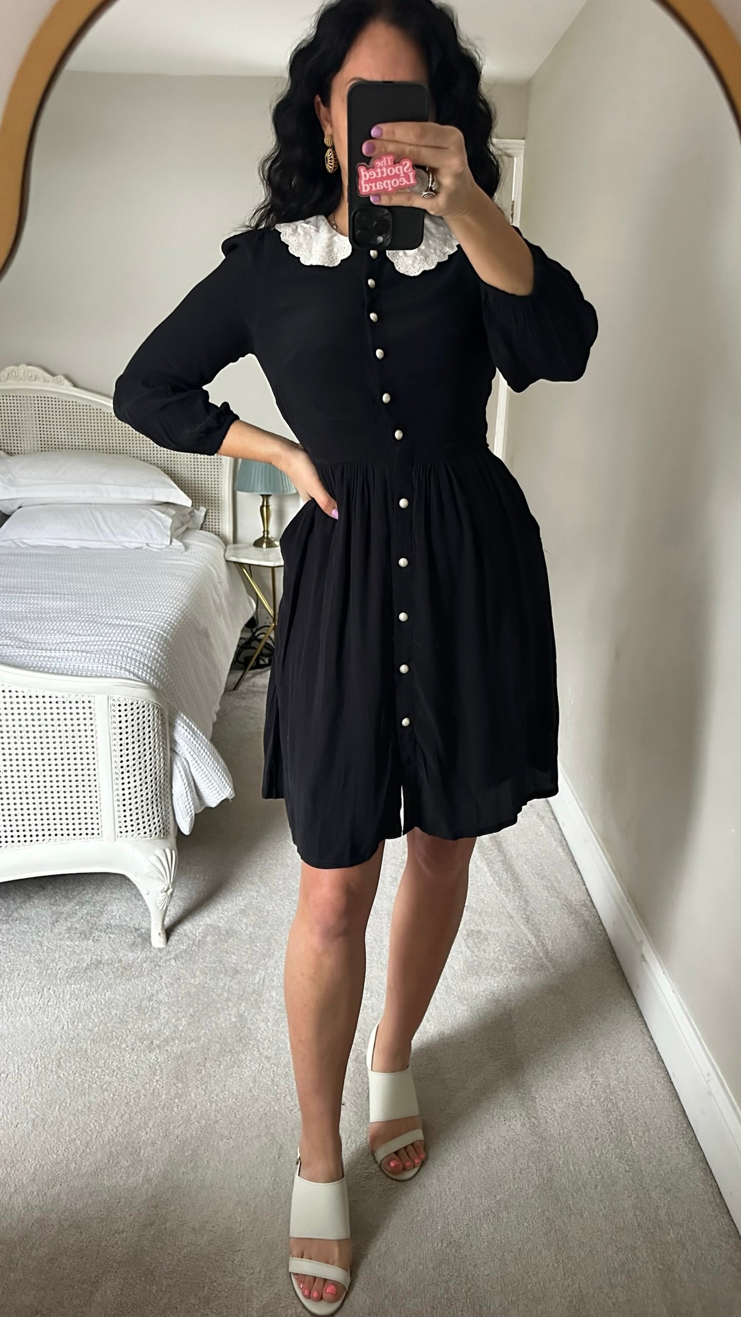 Joanie black white collared dress small UK 8 vgc