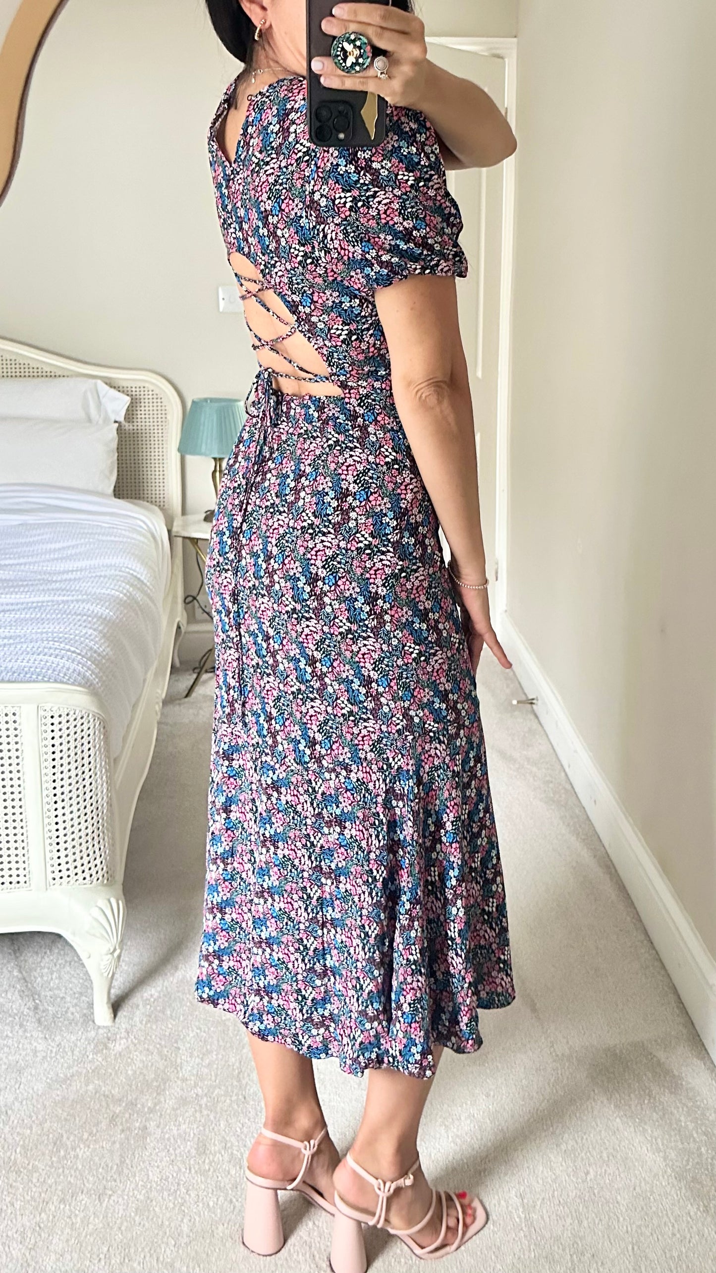 OMNES floral midi long wedding guest dress small UK 8 vgc