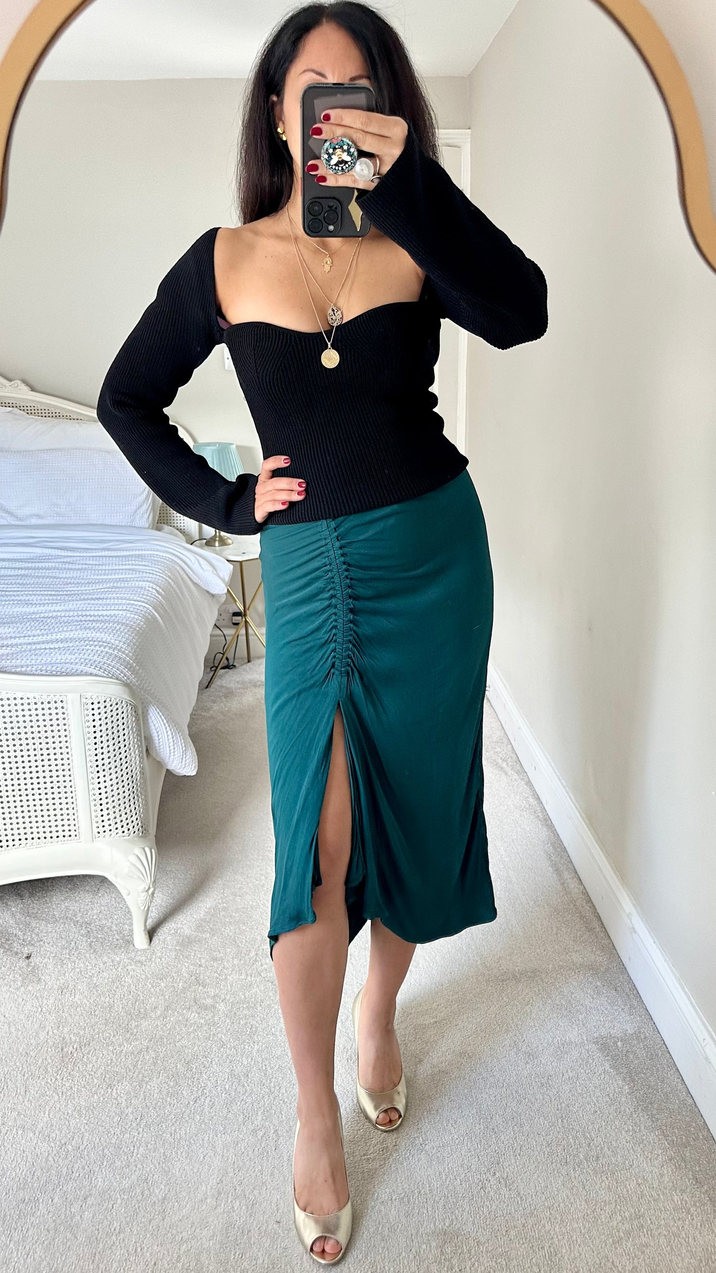 & other stories emerald green slip skirt midi small medium UK 10 vgc