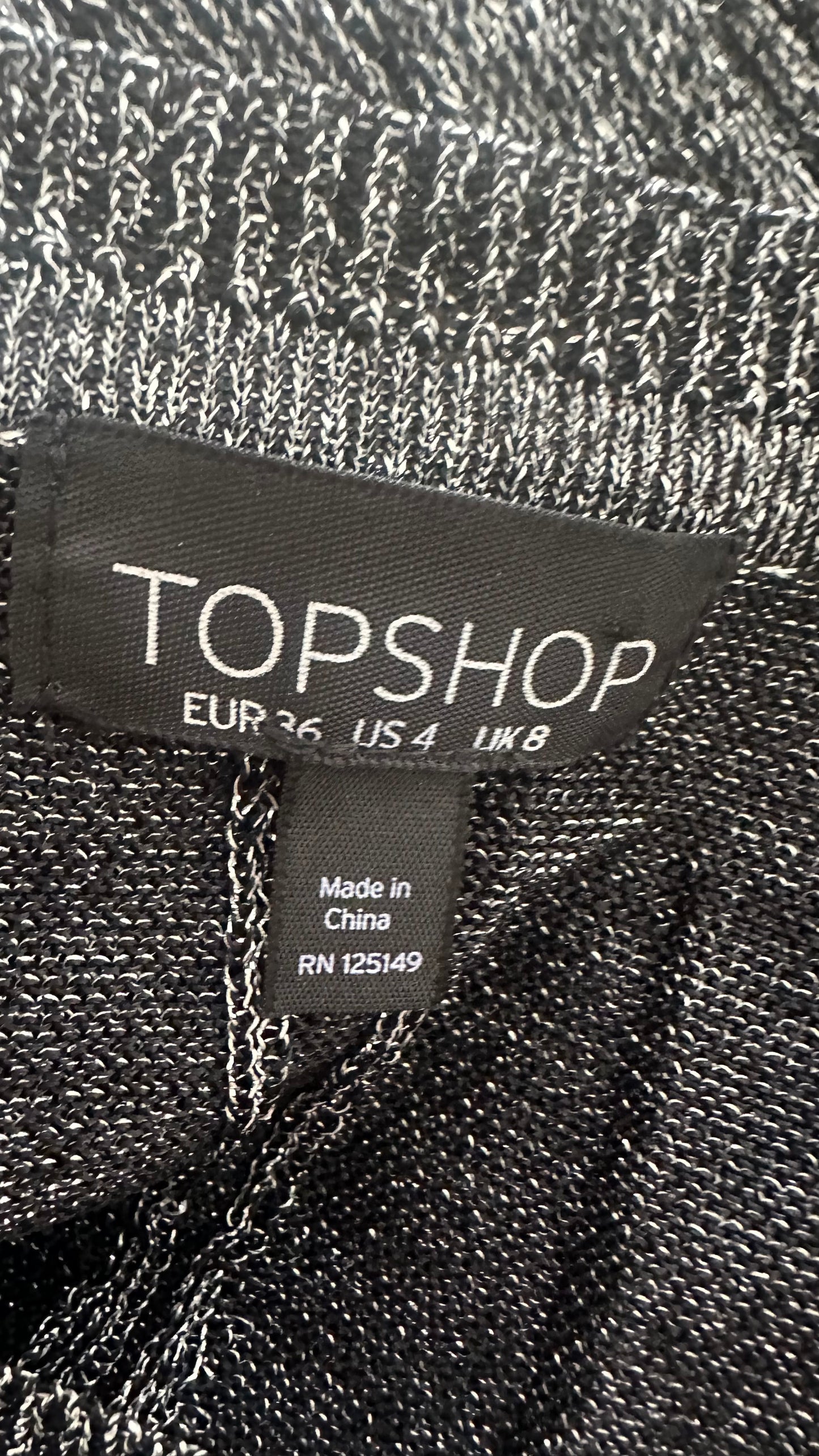 Topshop silver black knitted Christmas midi party event dress small UK 8