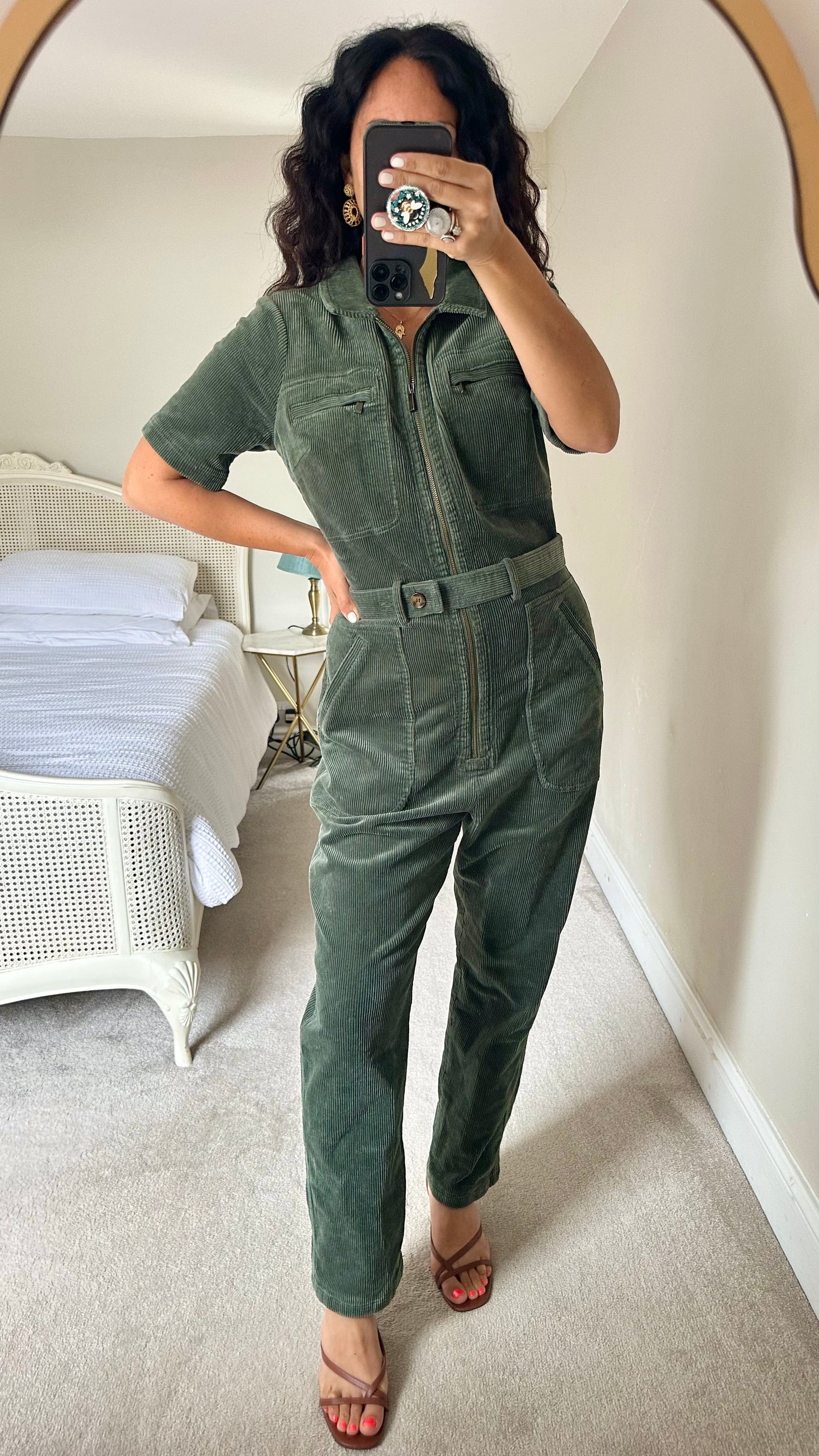 & other stories olive khaki green corduroy jumpsuit boiler suit playsuit extra large UK 12-14 vgc