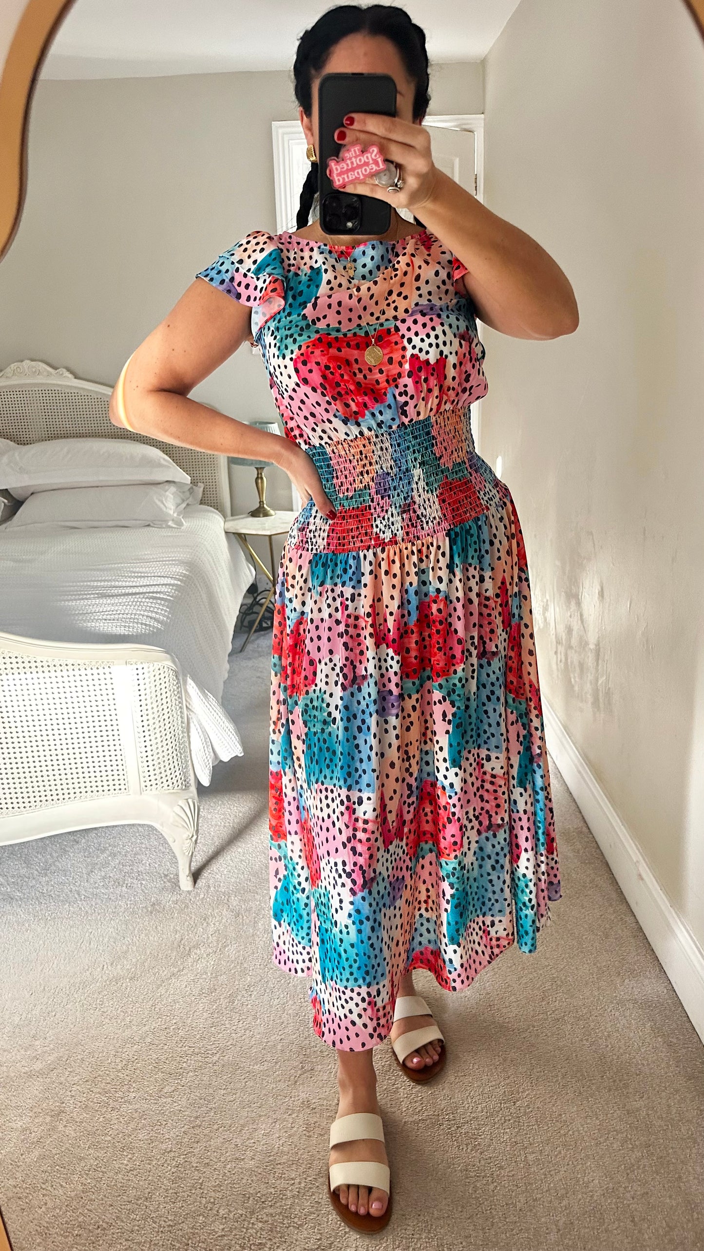 Traffic People multicoloured polka dot kitsch midi long dress small medium UK 10 vgc