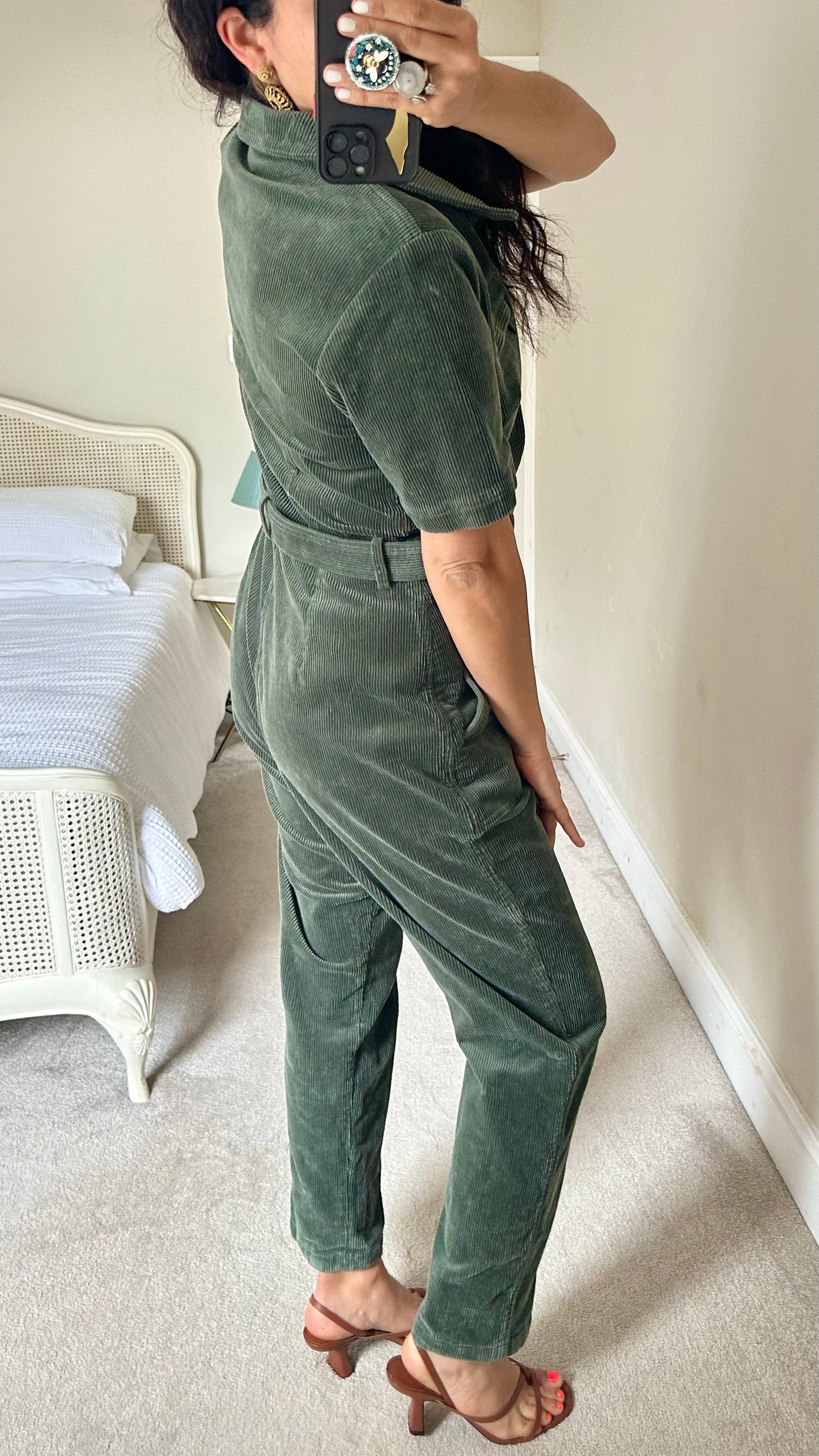 & other stories olive khaki green corduroy jumpsuit boiler suit playsuit extra large UK 12-14 vgc