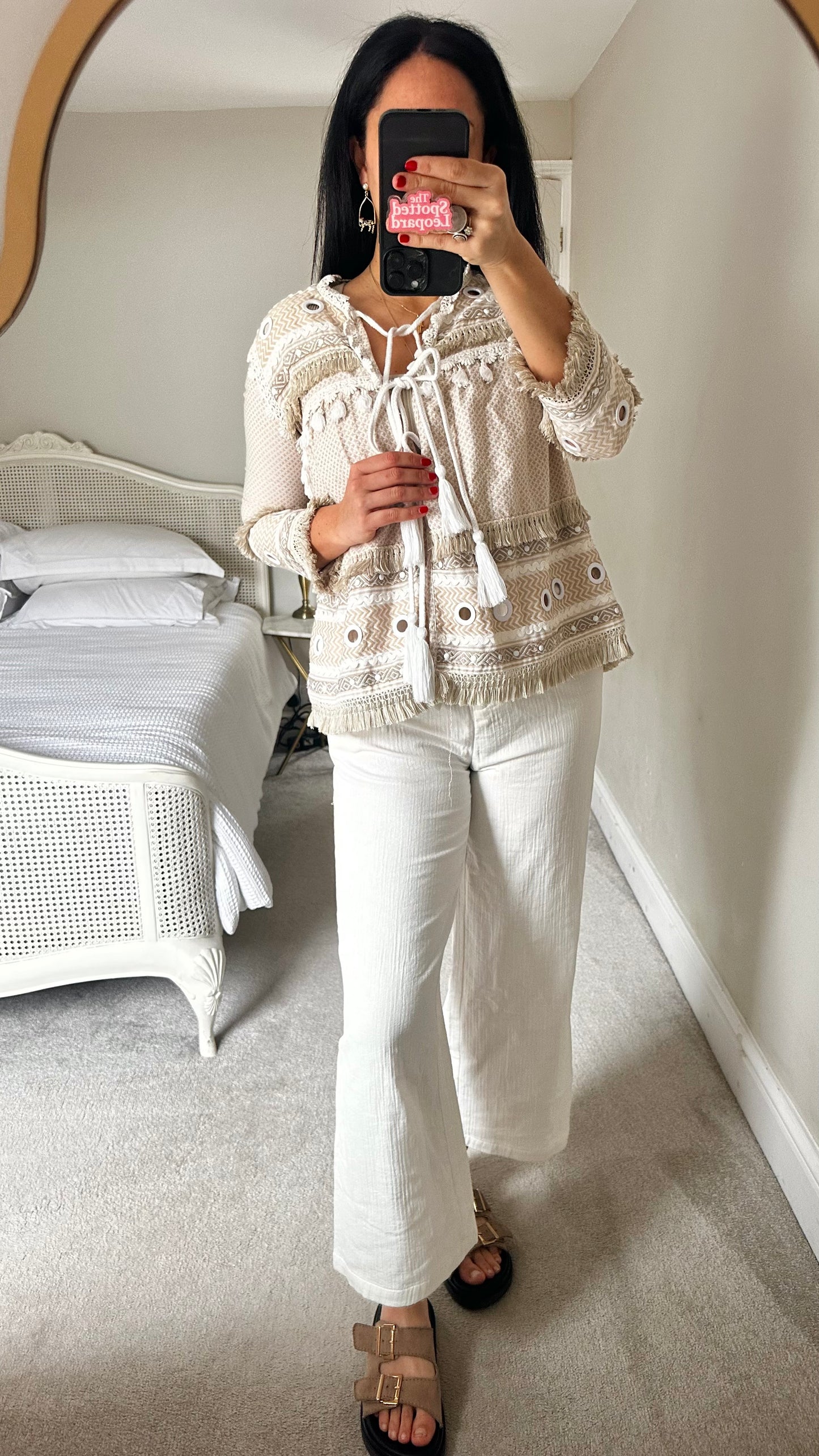 Dodo Baror beige cream white tassel co ord two piece suit boho holiday shorts small UK 8 vgc