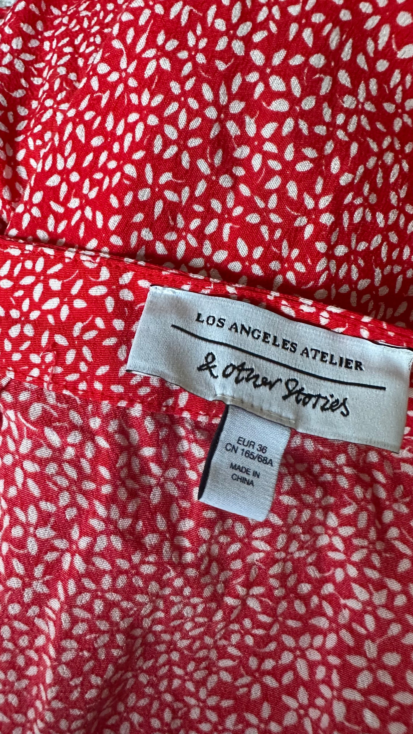 & other stories red white floral wrap high low midi skirt small UK 8 vgc